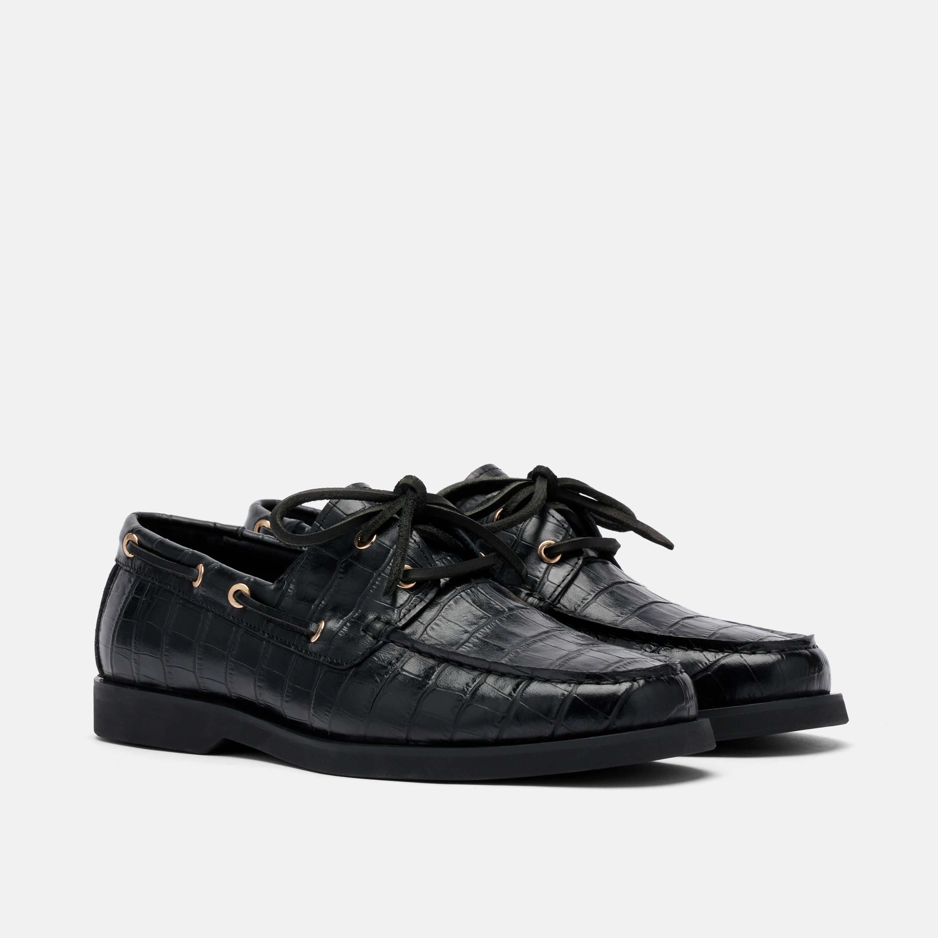 Ms. Capri Black Croc Leather Boat Shoes