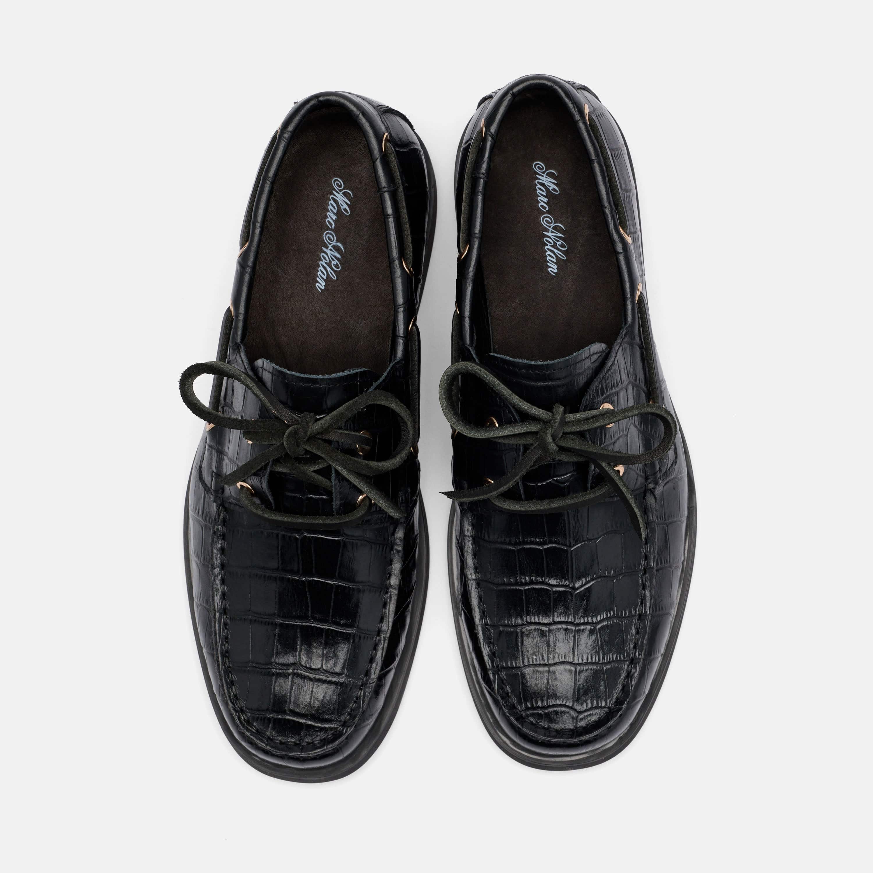 Ms. Capri Black Croc Leather Boat Shoes