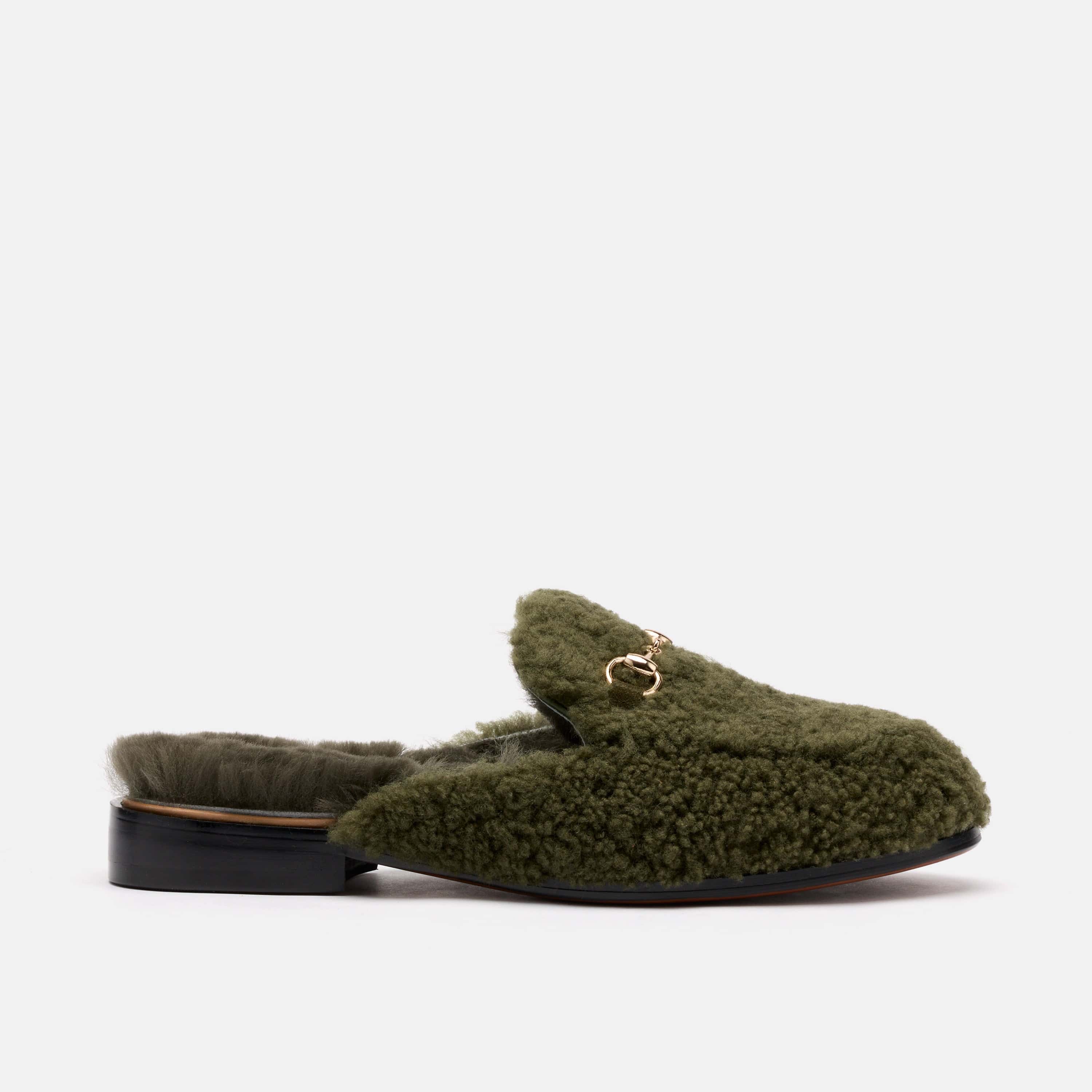 Ms. Del Sol Dark Green Sherpa Bit Loafer Mule