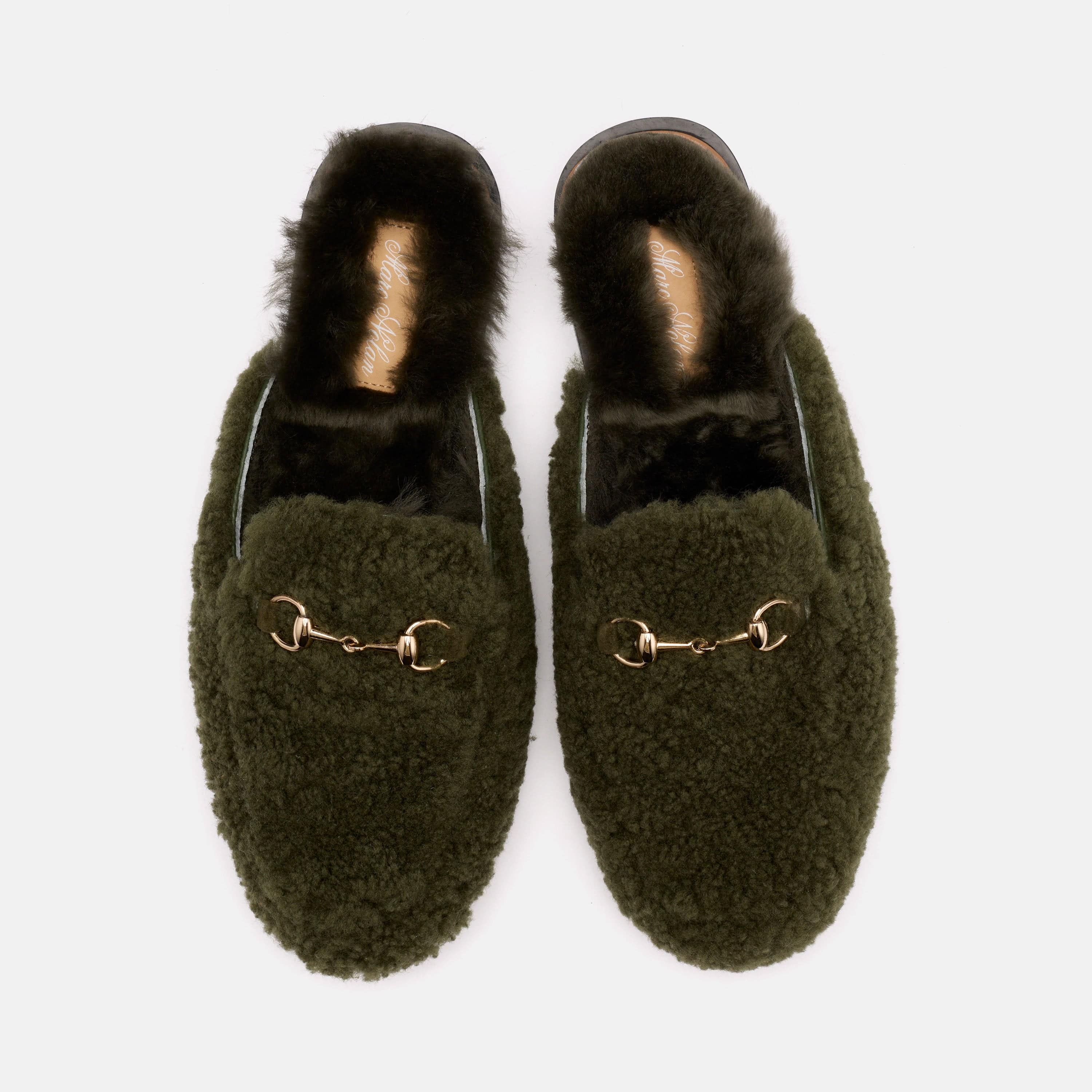 Ms. Del Sol Dark Green Sherpa Bit Loafer Mule
