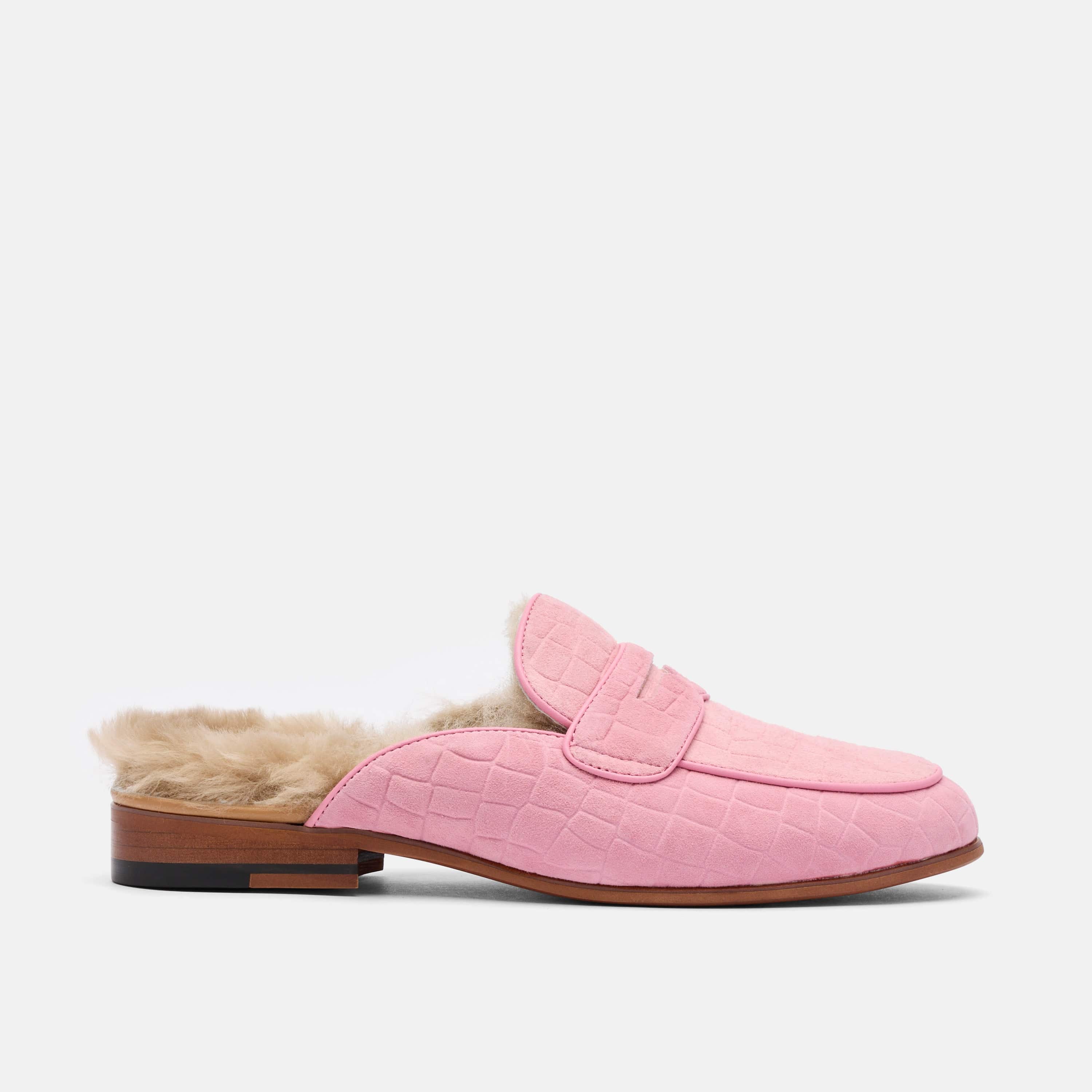 Ms. Del Mar Pink Croc Suede Loafer Mule