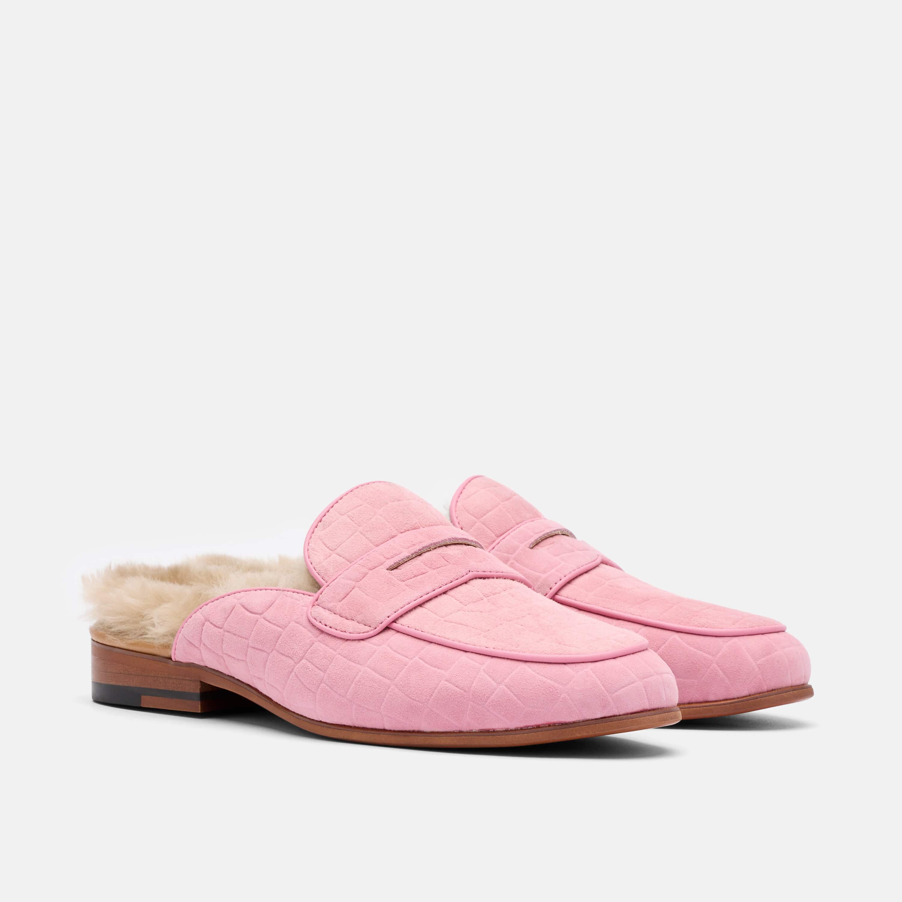Ms. Del Mar Pink Croc Suede Loafer Mule