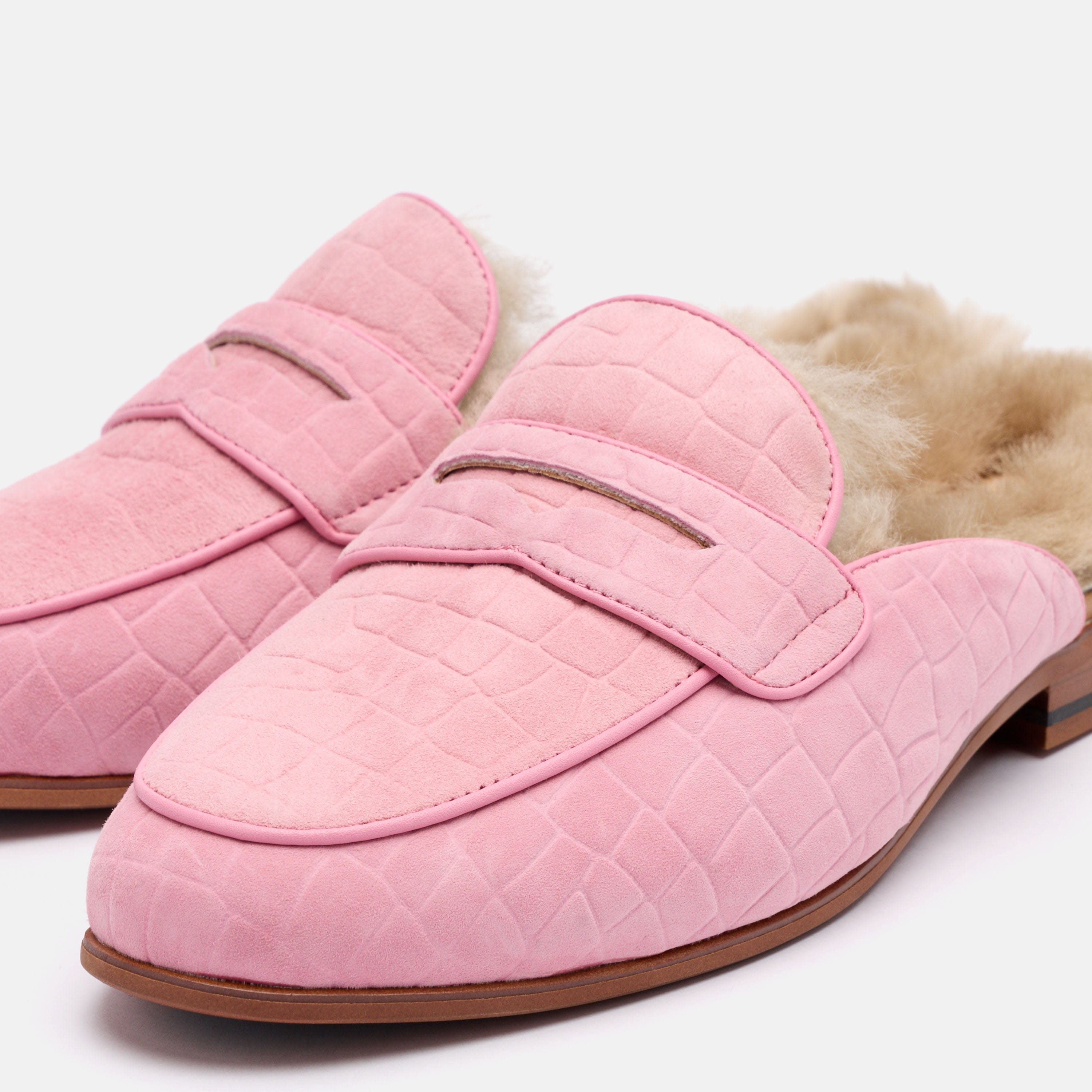 Ms. Del Mar Pink Croc Suede Loafer Mule