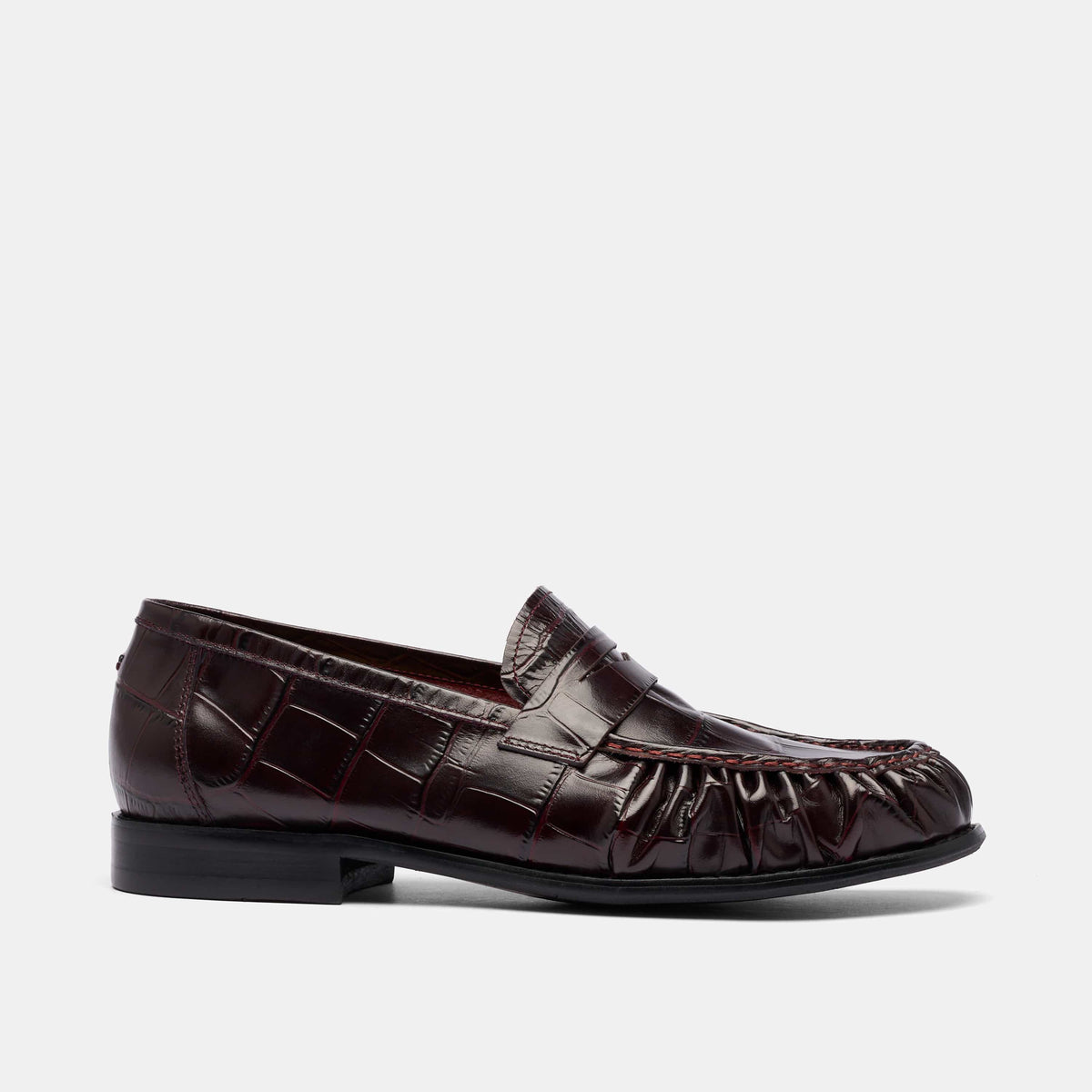 Ms. Kennedy Burgundy Croc Pleated Penny Loafer