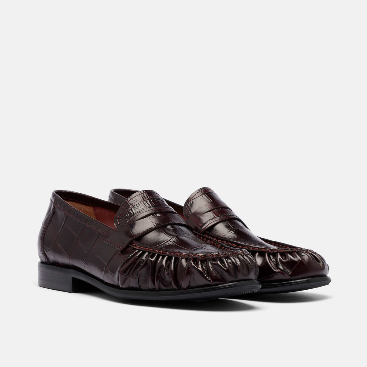 Ms. Kennedy Burgundy Croc Pleated Penny Loafer