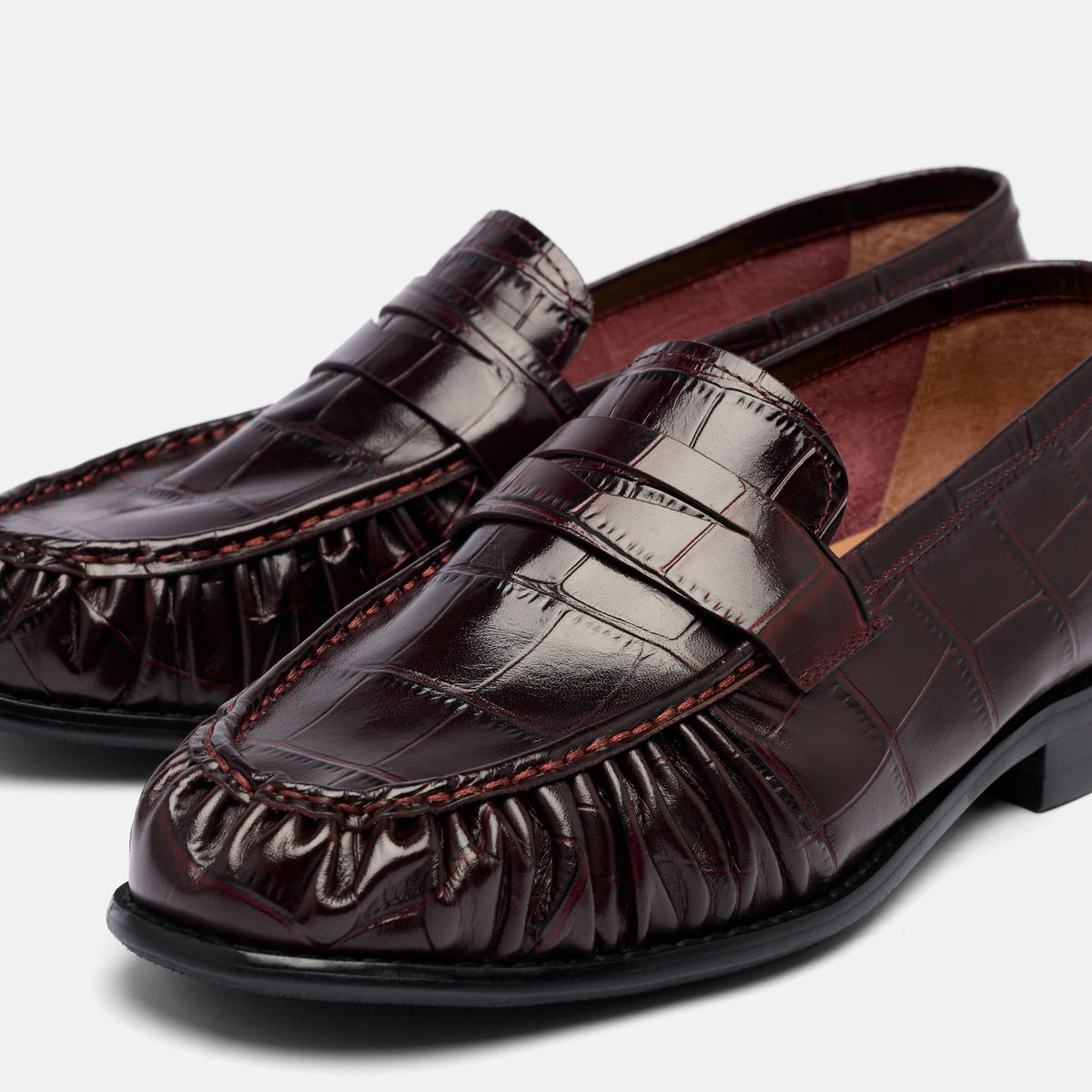 Ms. Kennedy Burgundy Croc Pleated Penny Loafer