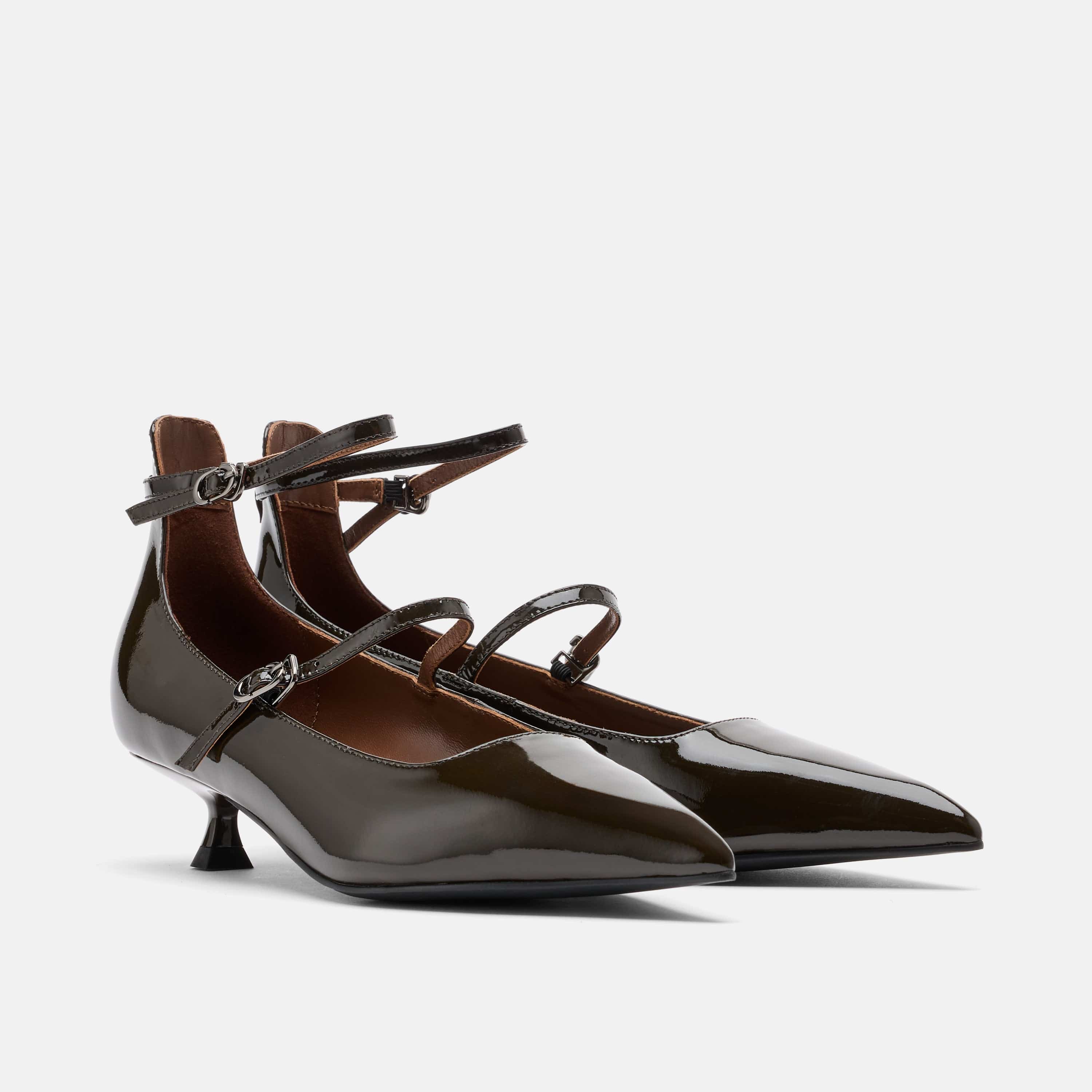 Paige Dark Green Patent Leather Kitten Heels