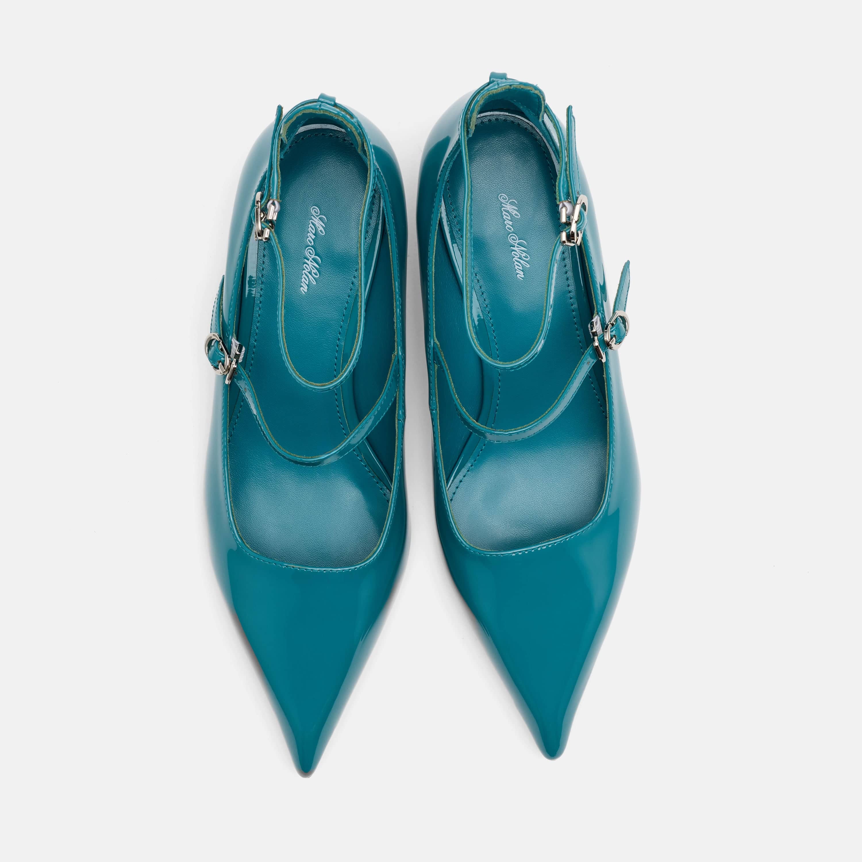 Paige Transformative Teal Patent Leather Kitten Heels