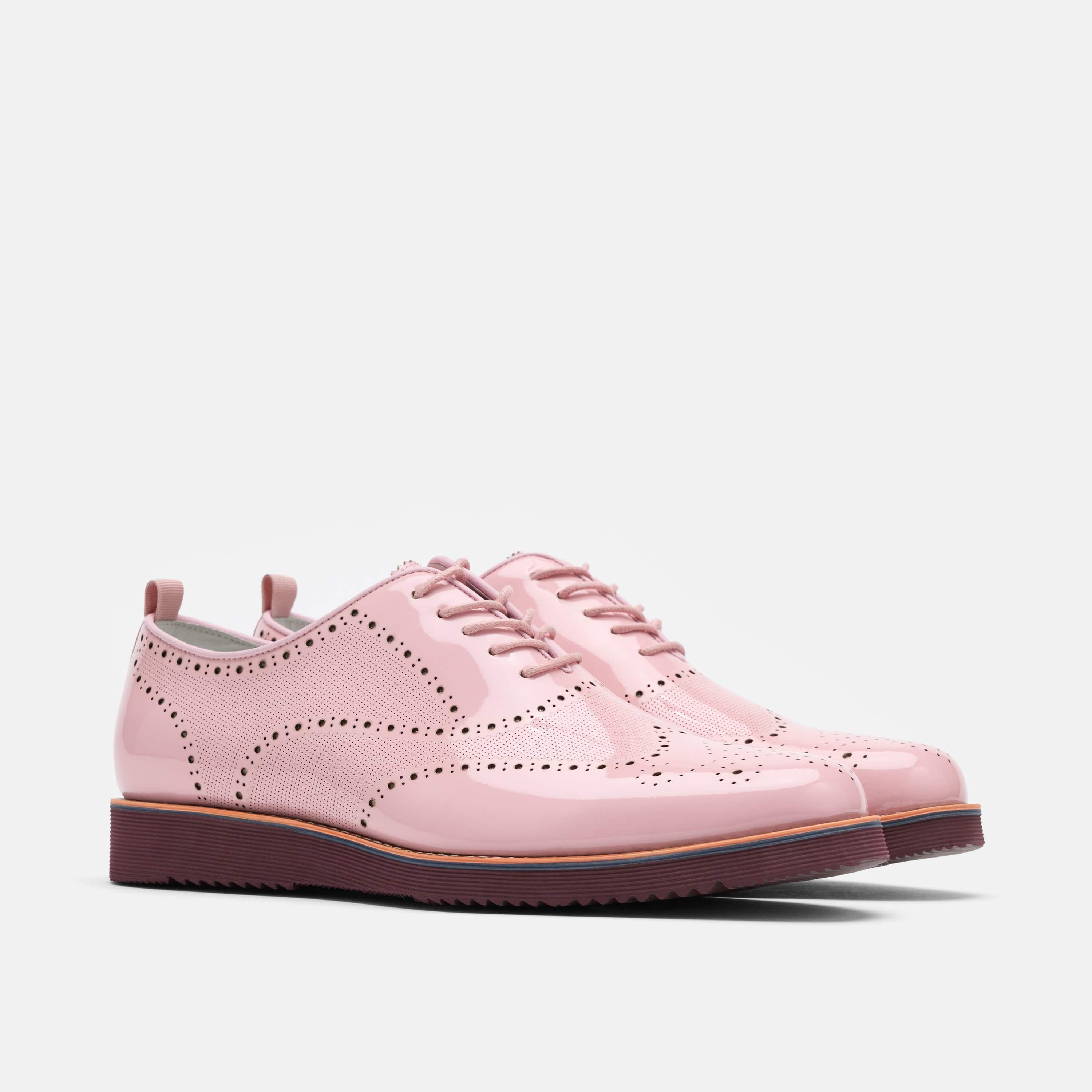 Oscar Pink Patent Leather Wholecut Brogue Sneakers