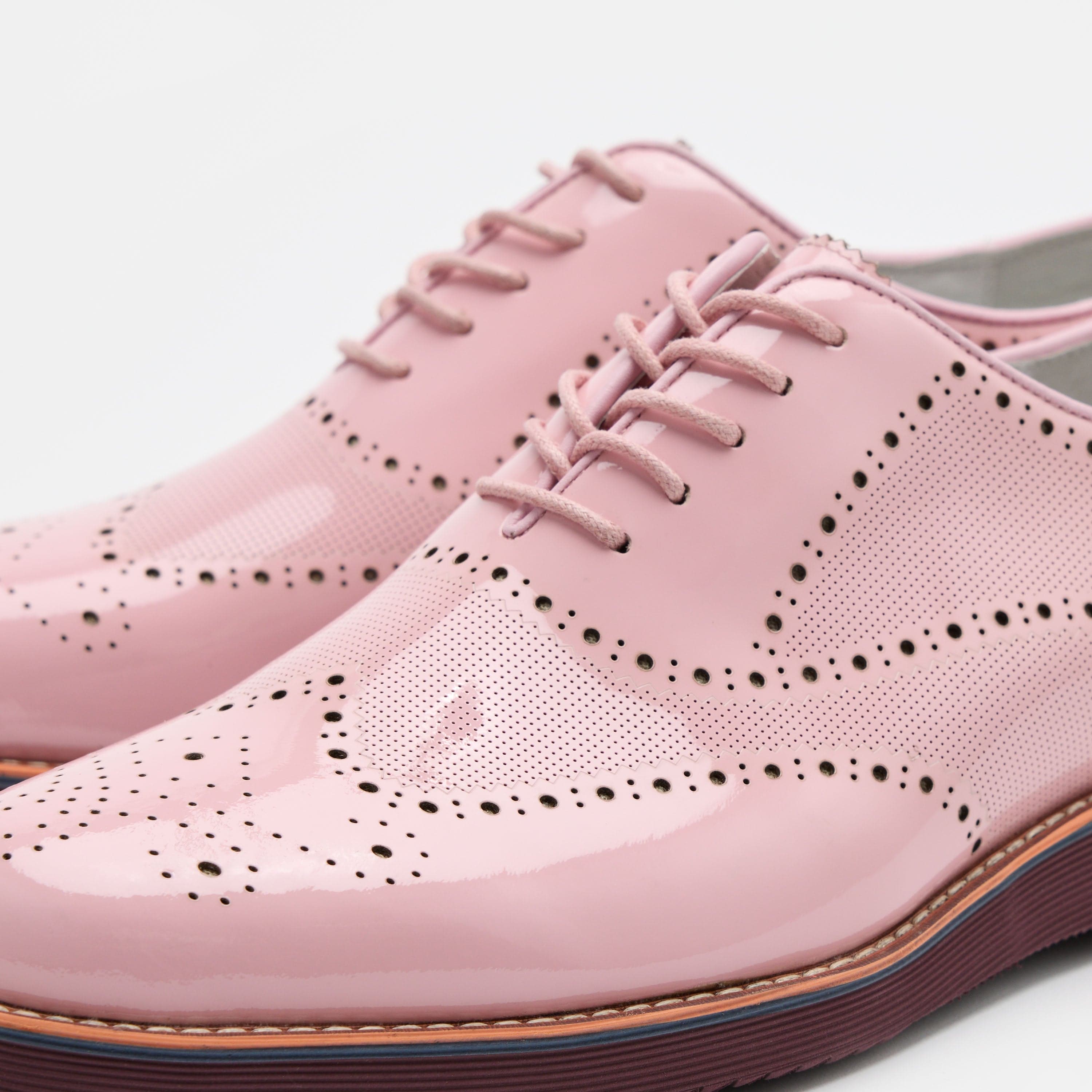 Oscar Pink Patent Leather Wholecut Brogue Sneakers
