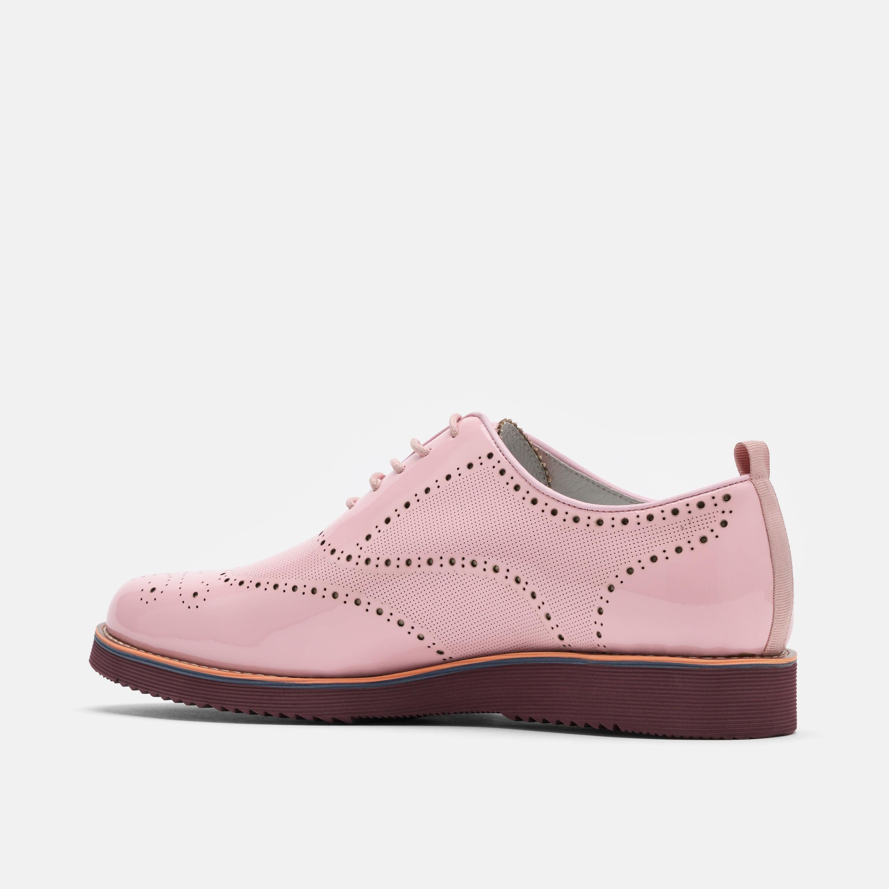 Oscar Pink Patent Leather Wholecut Brogue Sneakers