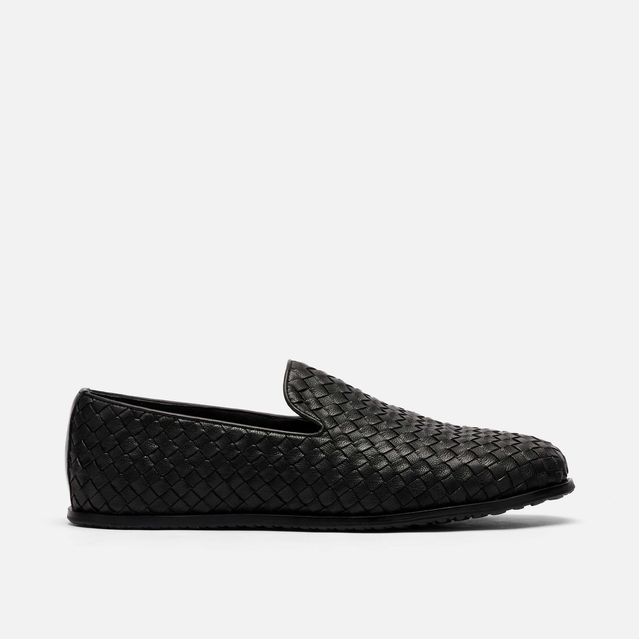 Portofino Black Woven Leather Venetian Loafers