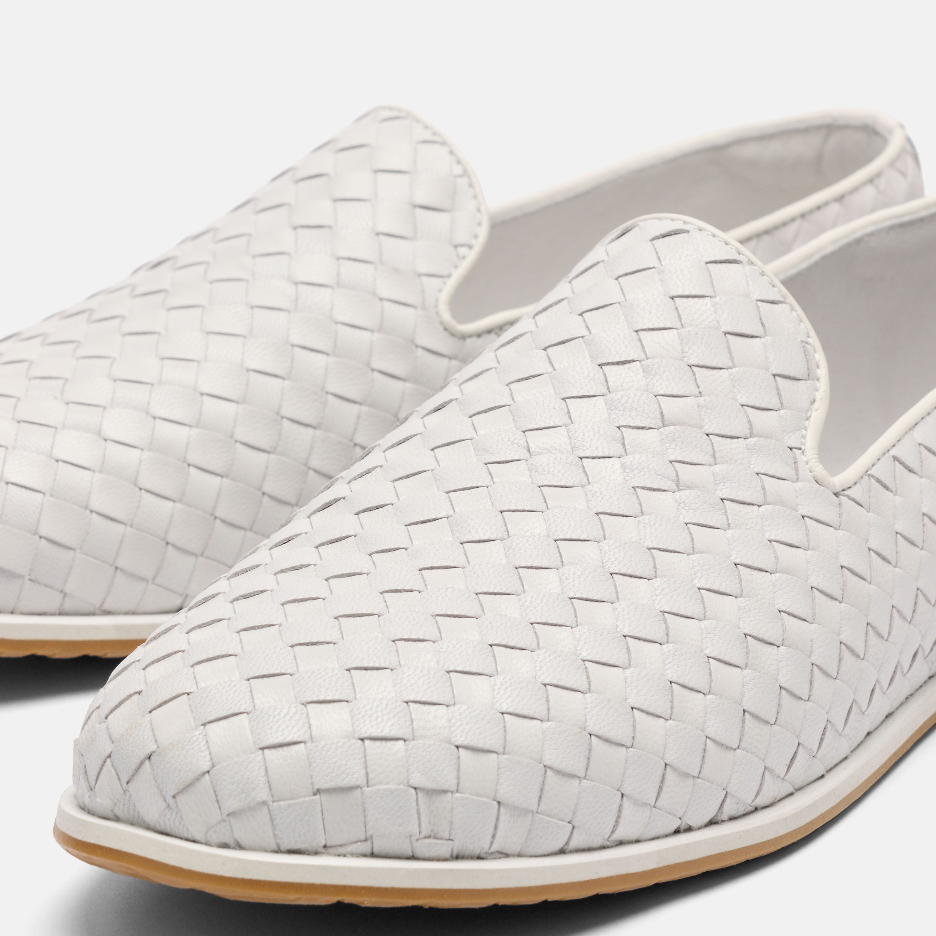 Portofino White Woven Leather Venetian Loafers