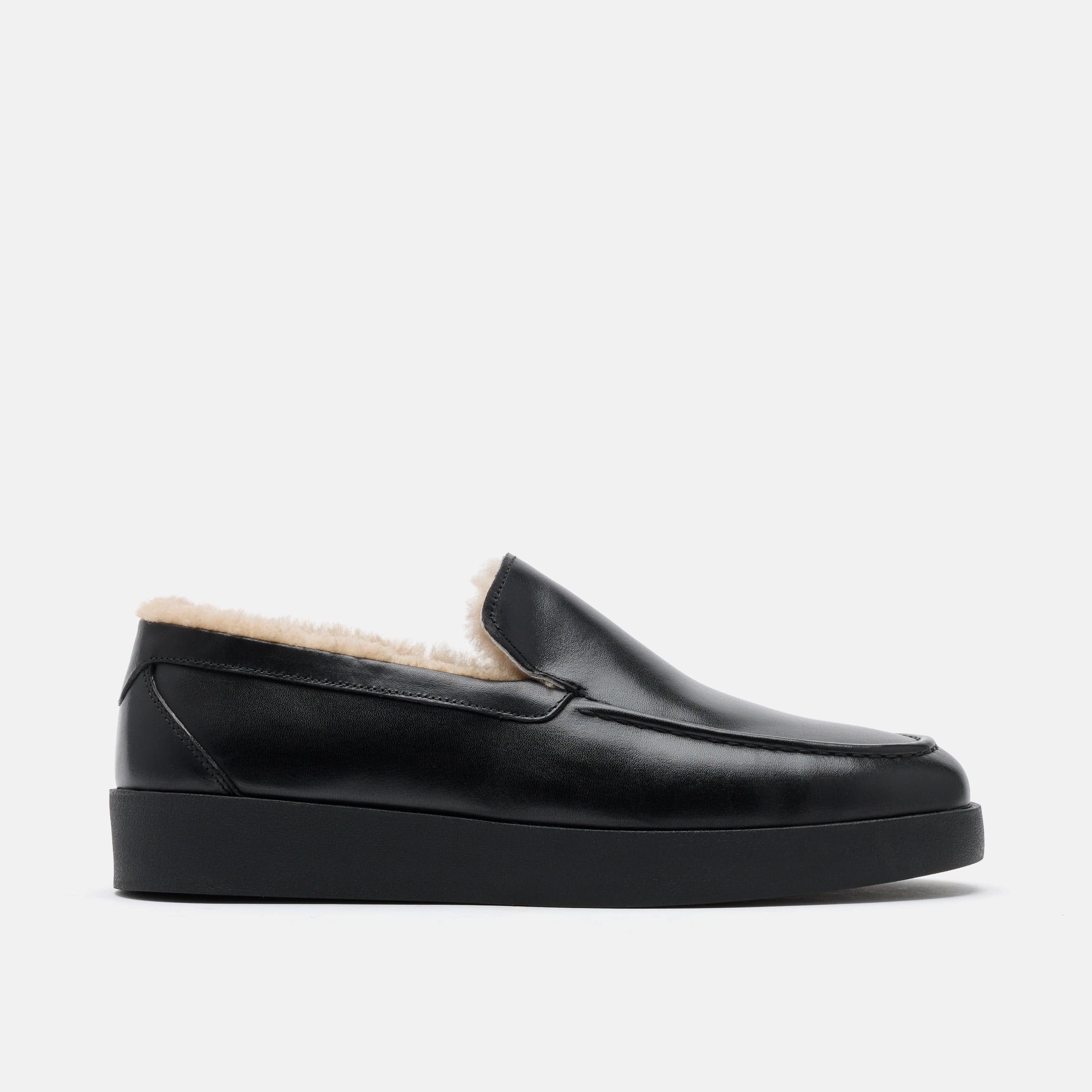 Remy Black Leather and Shearling Loafers
