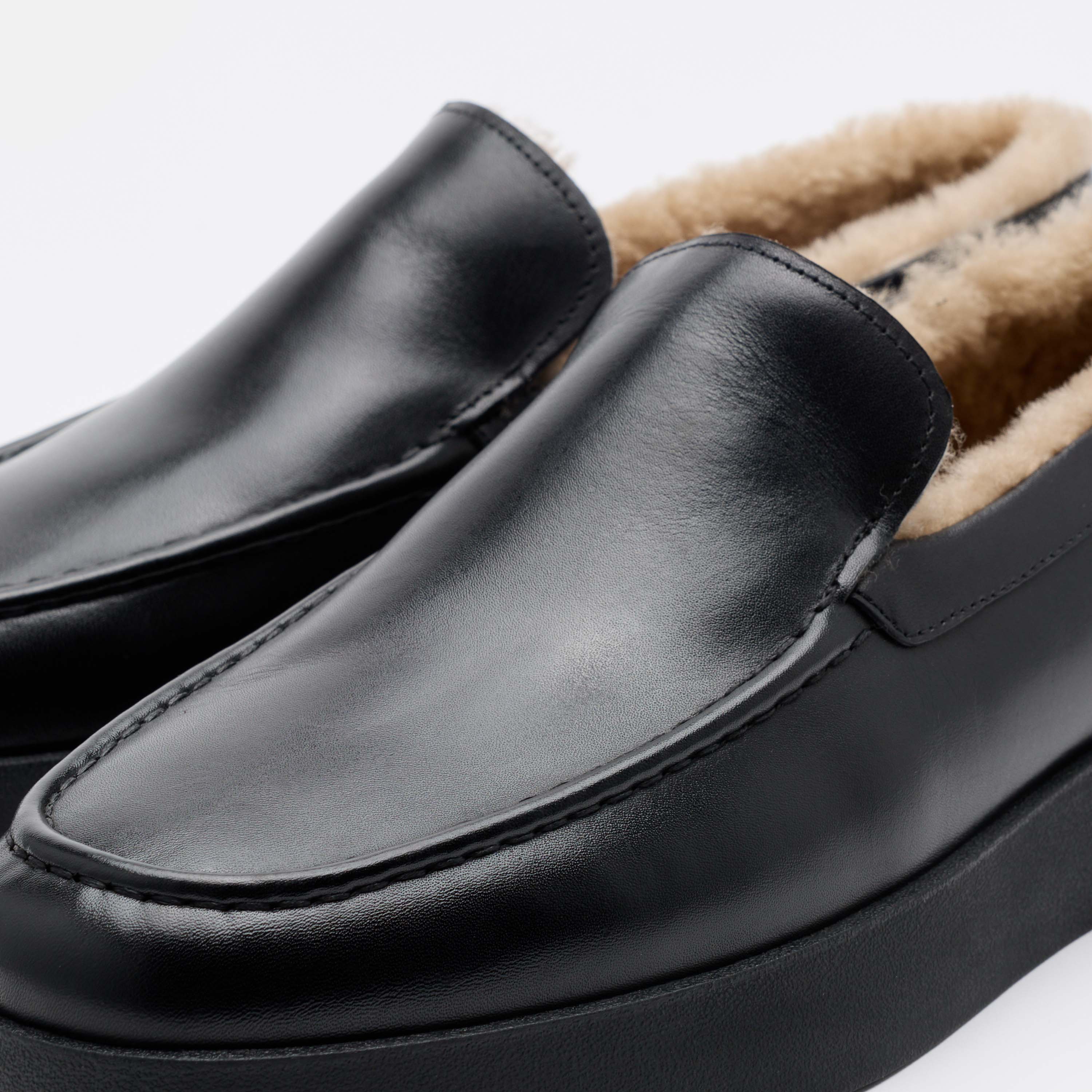 Remy Black Leather and Shearling Loafers