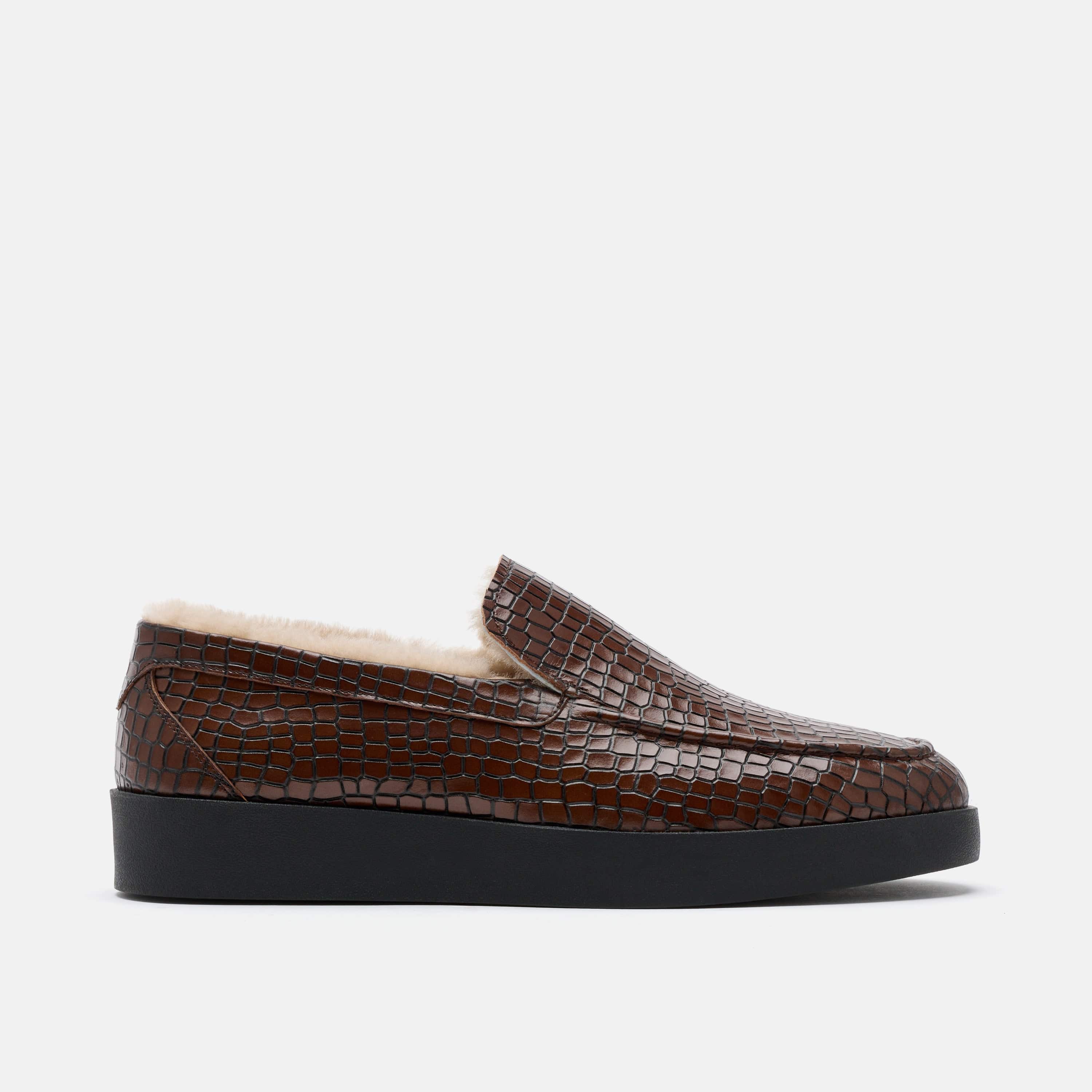 Remy Brown Croc Leather and Shearling Loafers