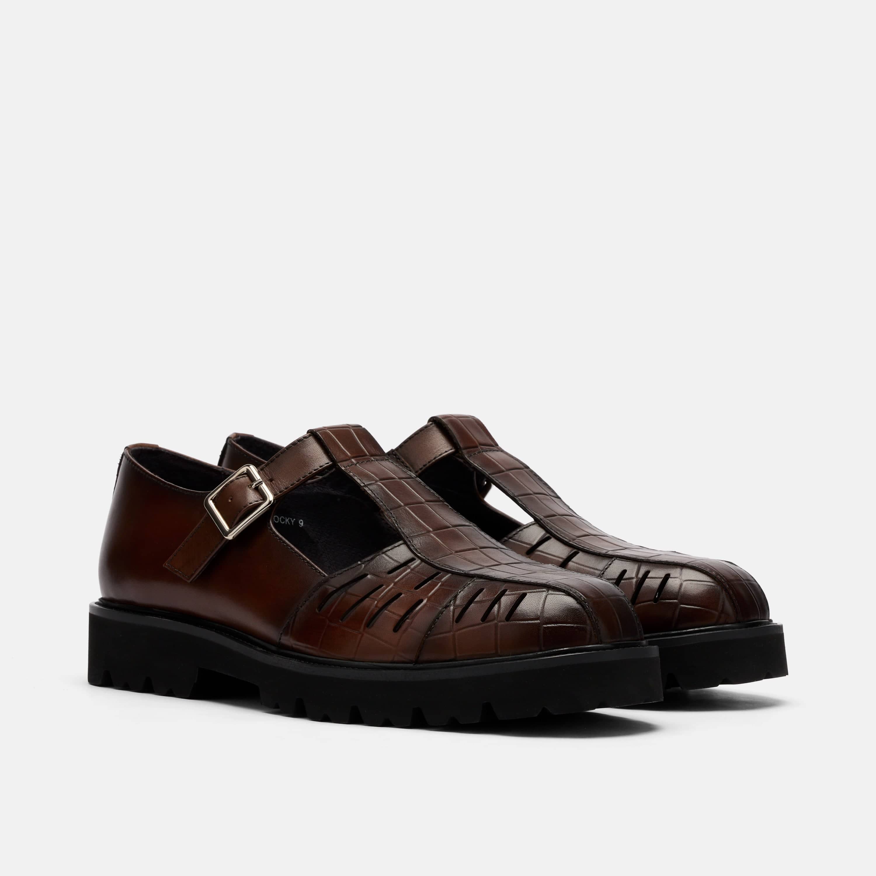 Rocky Brown Leather Lug Mary Jane Shoes