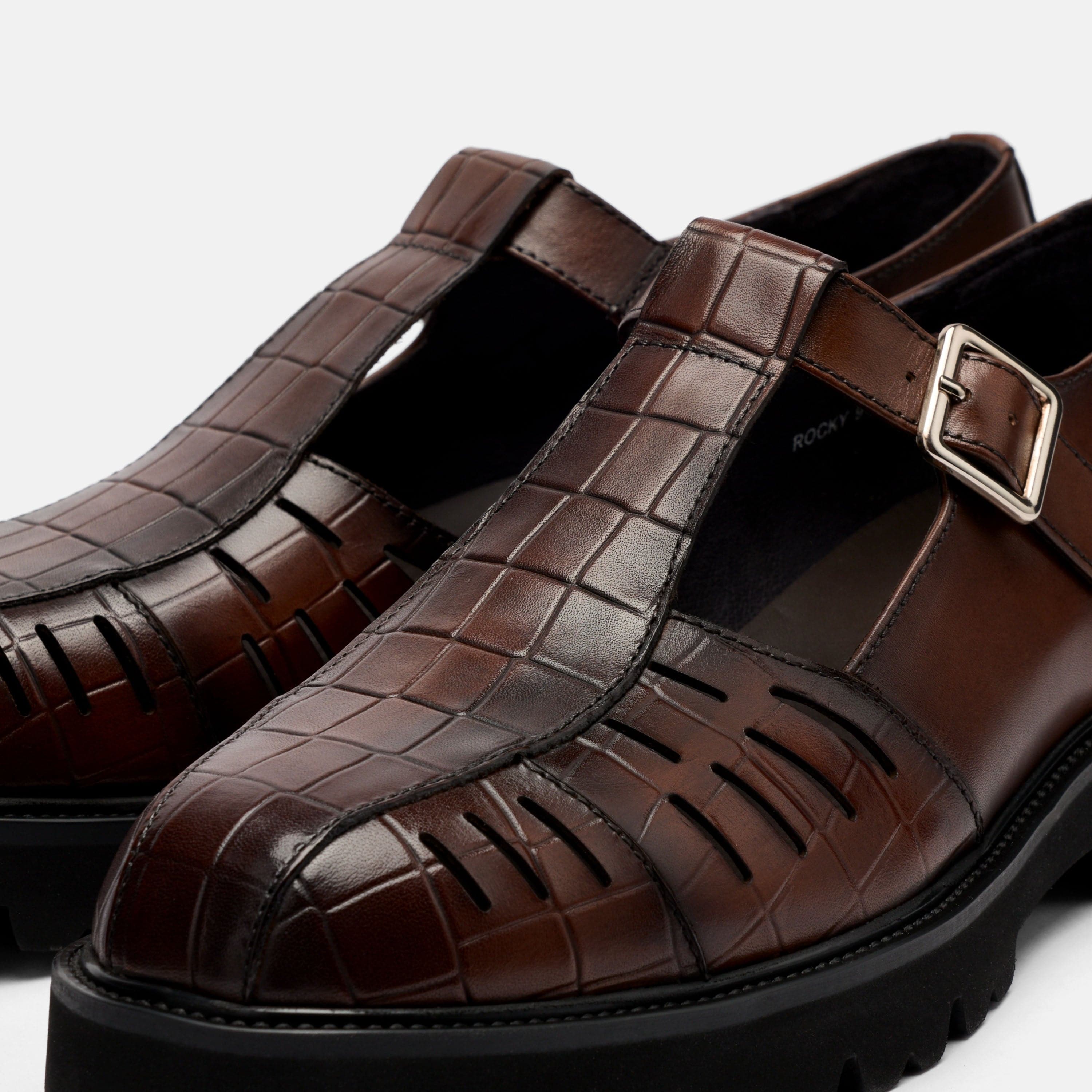 Rocky Brown Leather Lug Mary Jane Shoes