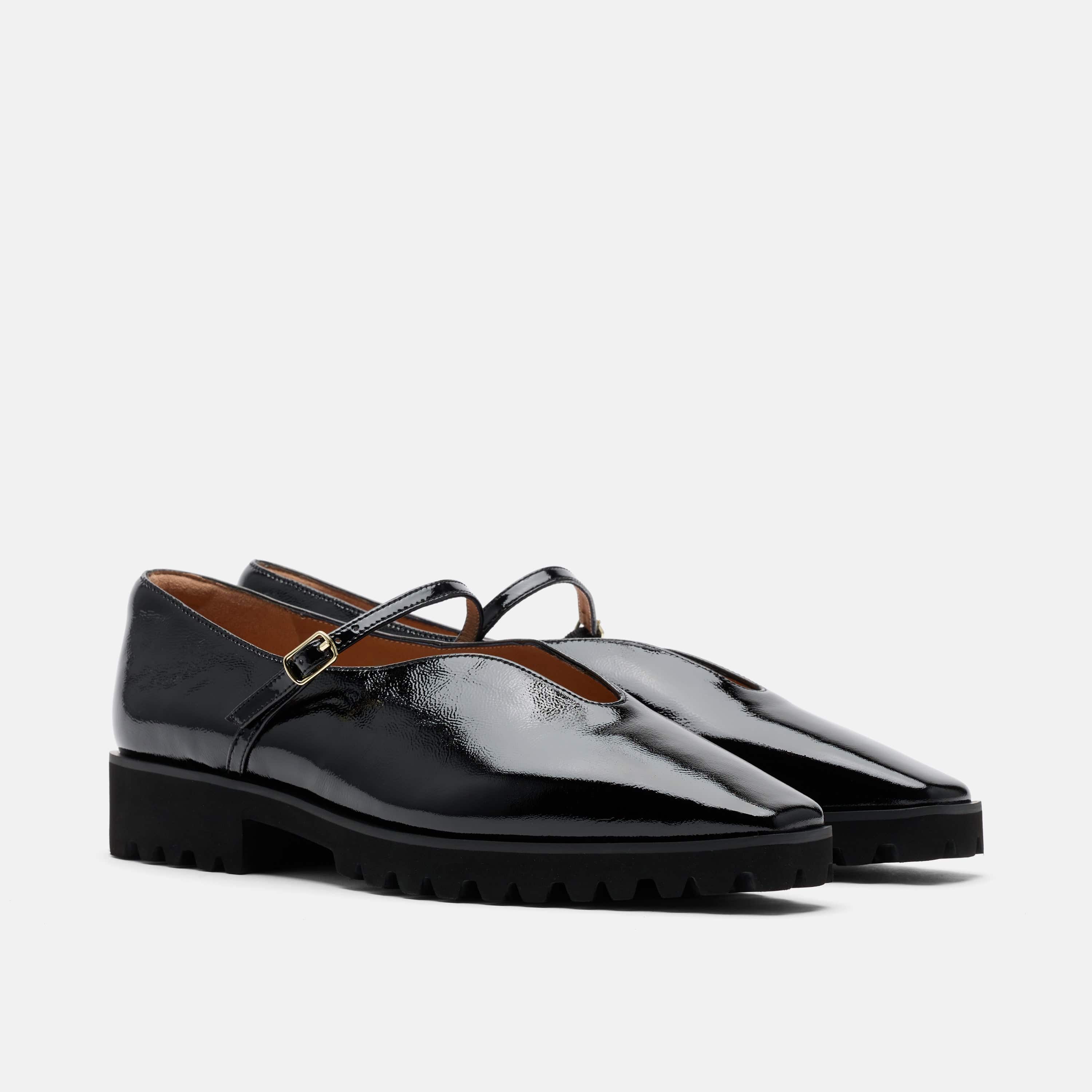 Roxie Black Patent Leather Lug Mary Janes