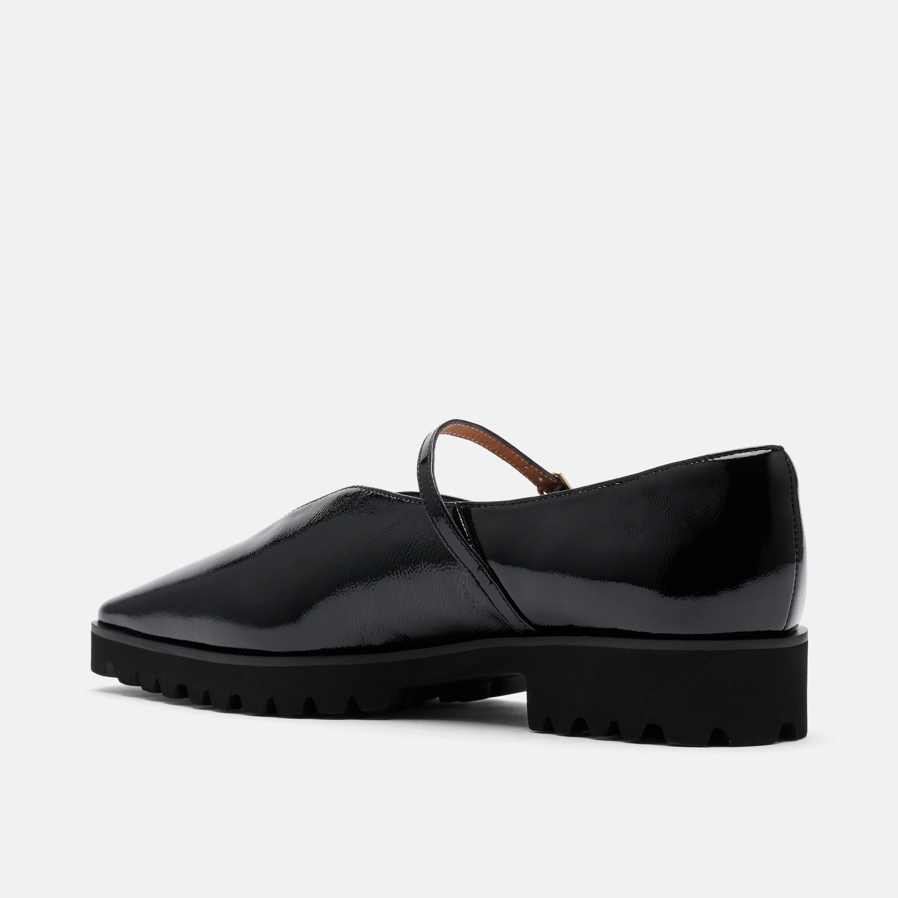 Roxie Black Patent Leather Lug Mary Janes