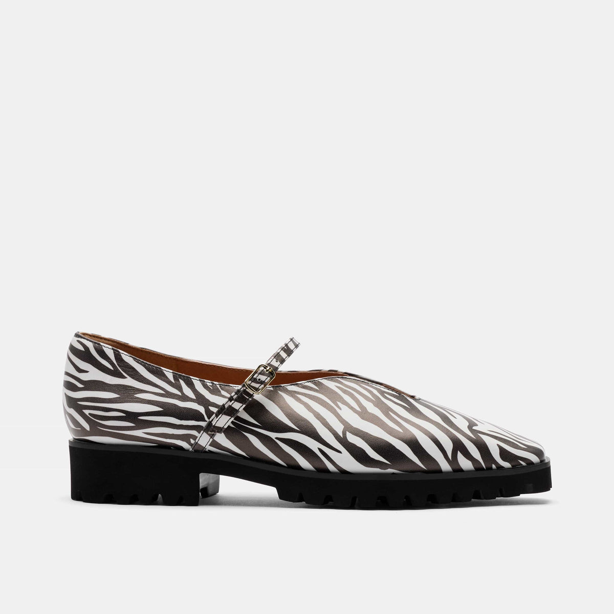 Roxie Zebra Print Leather Lug Mary Janes
