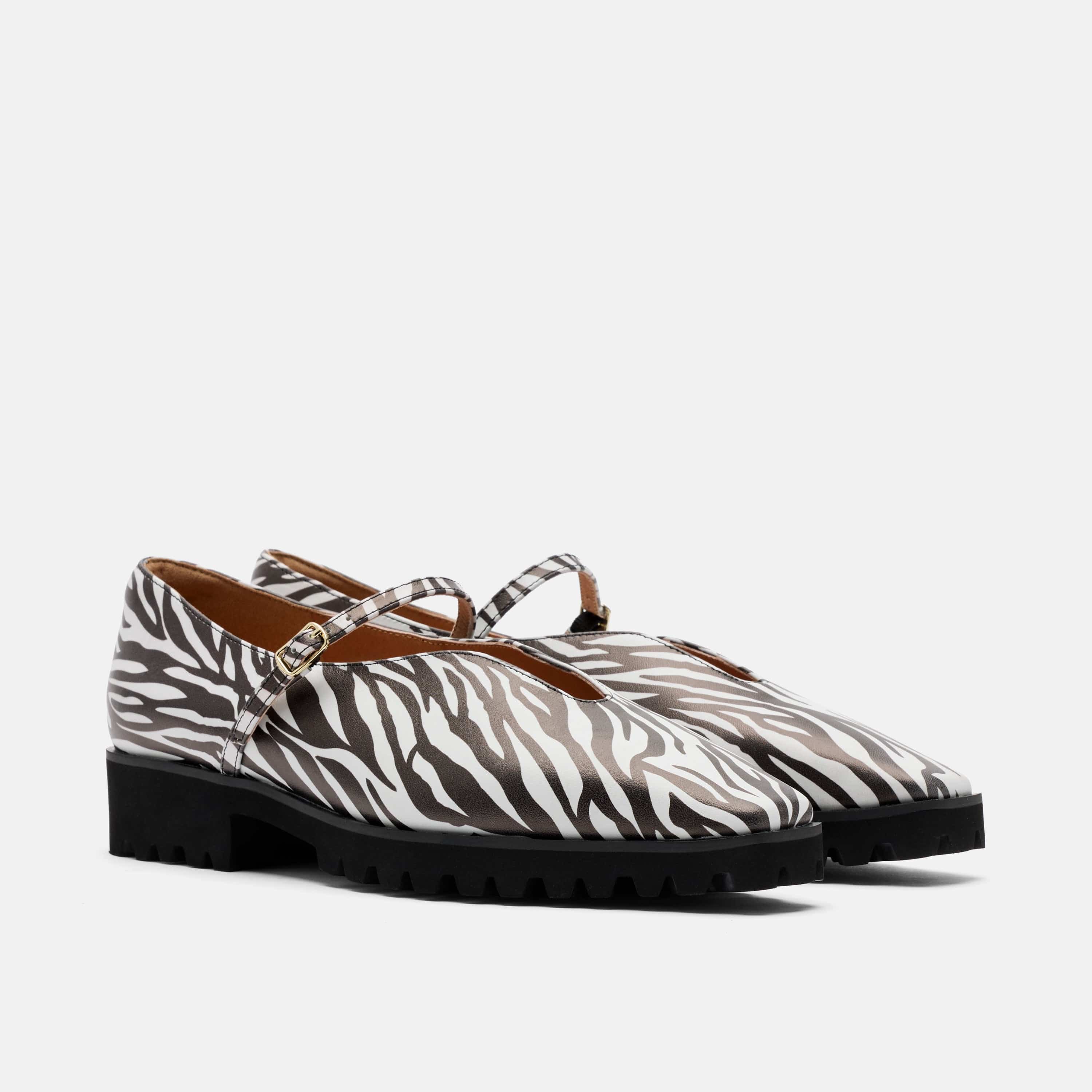 Roxie Zebra Print Leather Lug Mary Janes