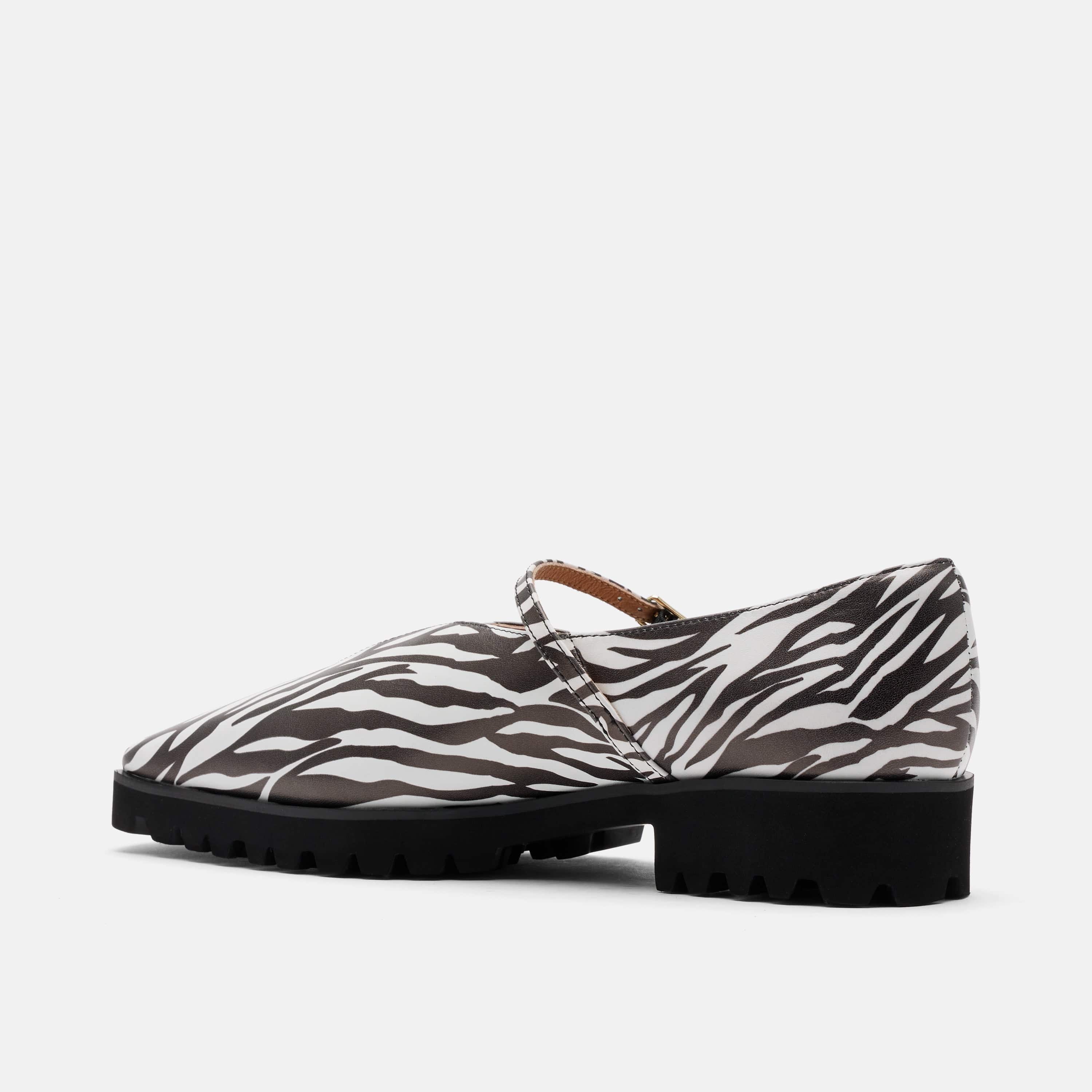 Roxie Zebra Print Leather Lug Mary Janes