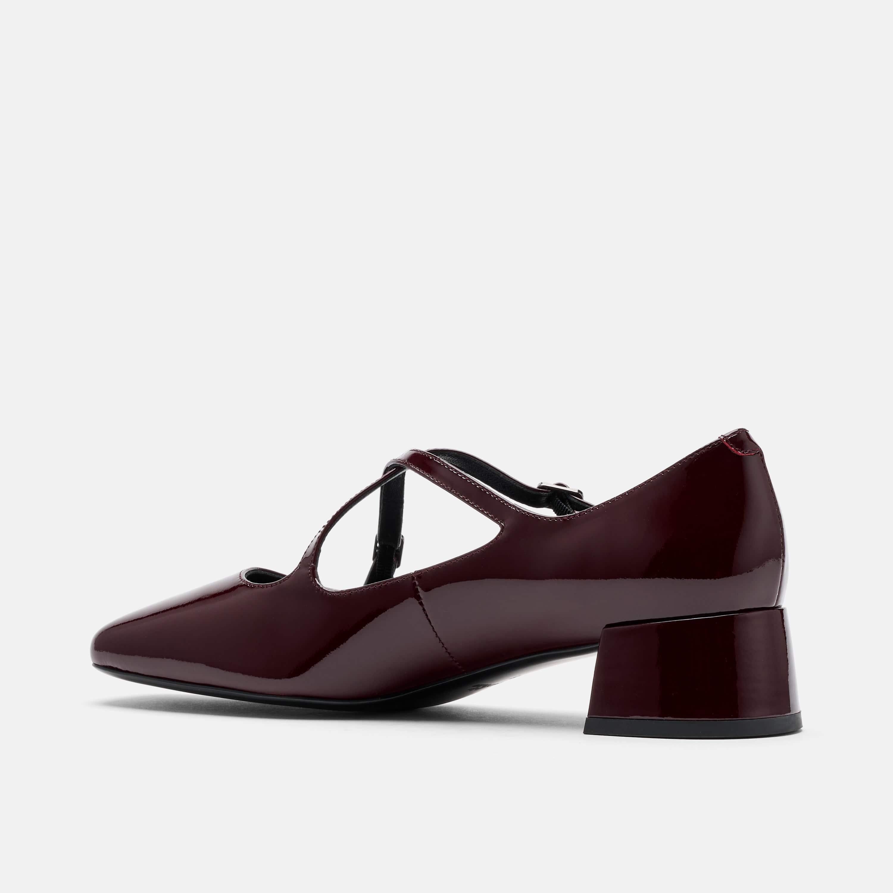 Ruby Burgundy Patent Leather Mary Jane Block Heels