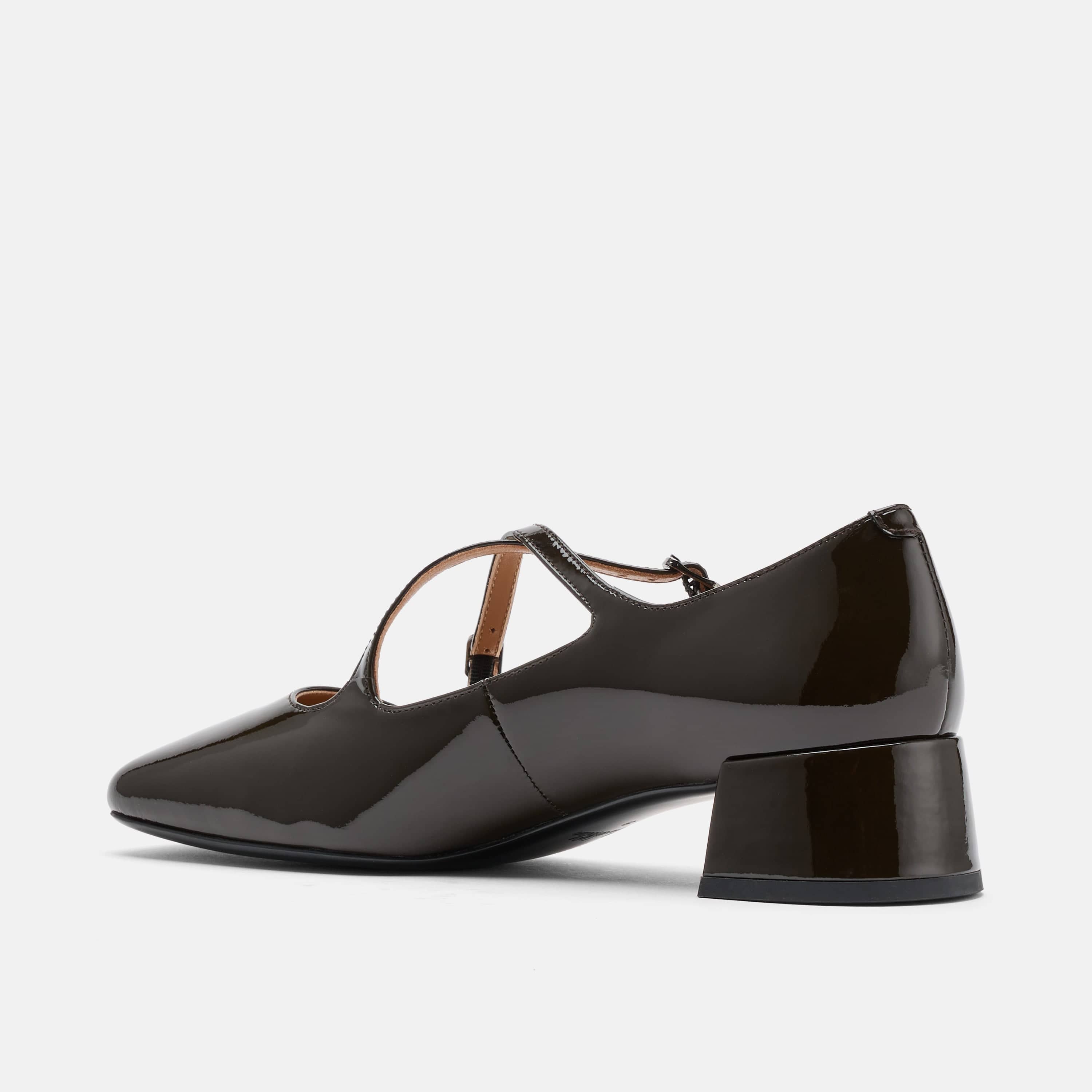 Ruby Dark Green Patent Leather Mary Jane Block Heels