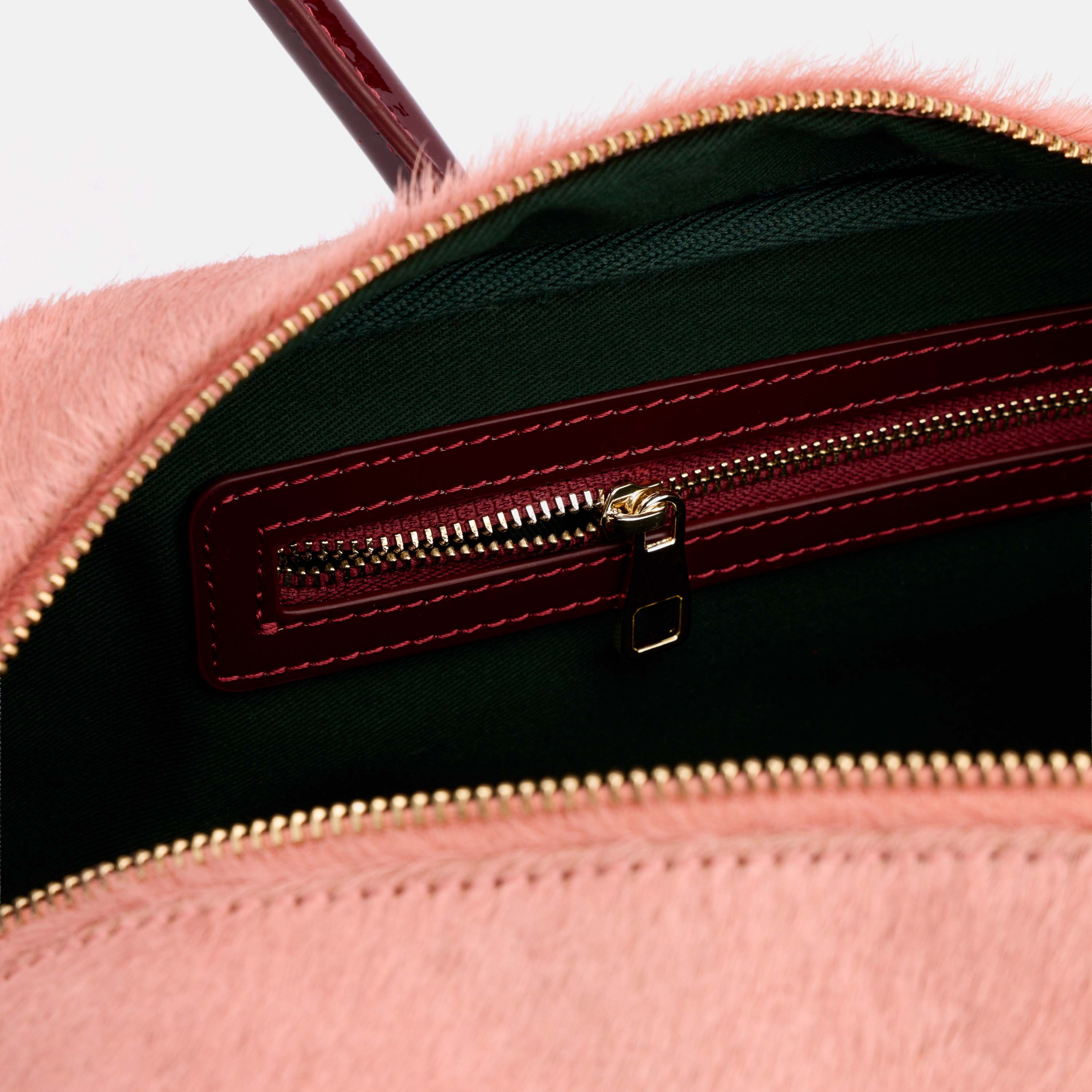 Serena Horsebit Shoulder Bag - Pink Haircalf & Burgundy Patent