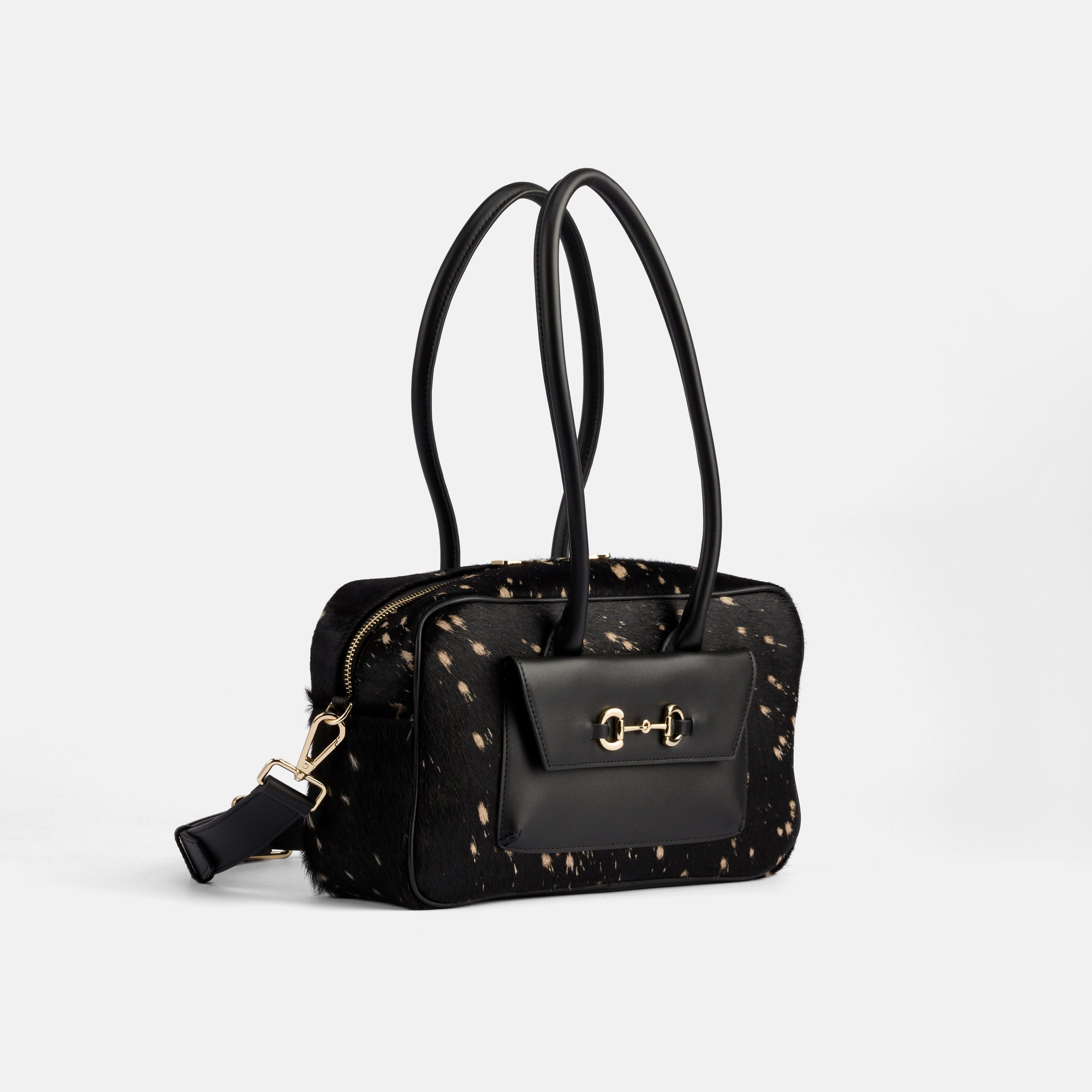 Serena Horsebit Shoulder Bag - Ponyhair & Black Leather