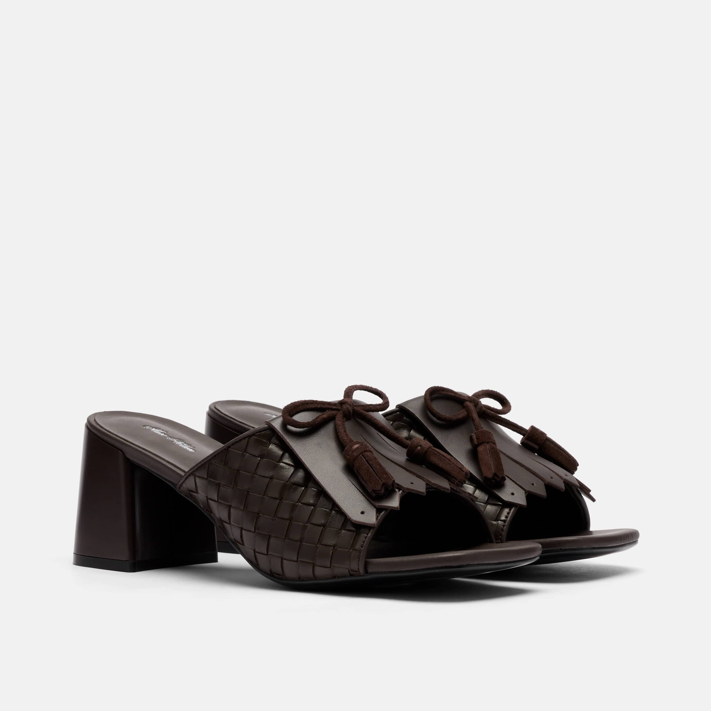 Sienna Espresso Leather Tassel Block Pumps