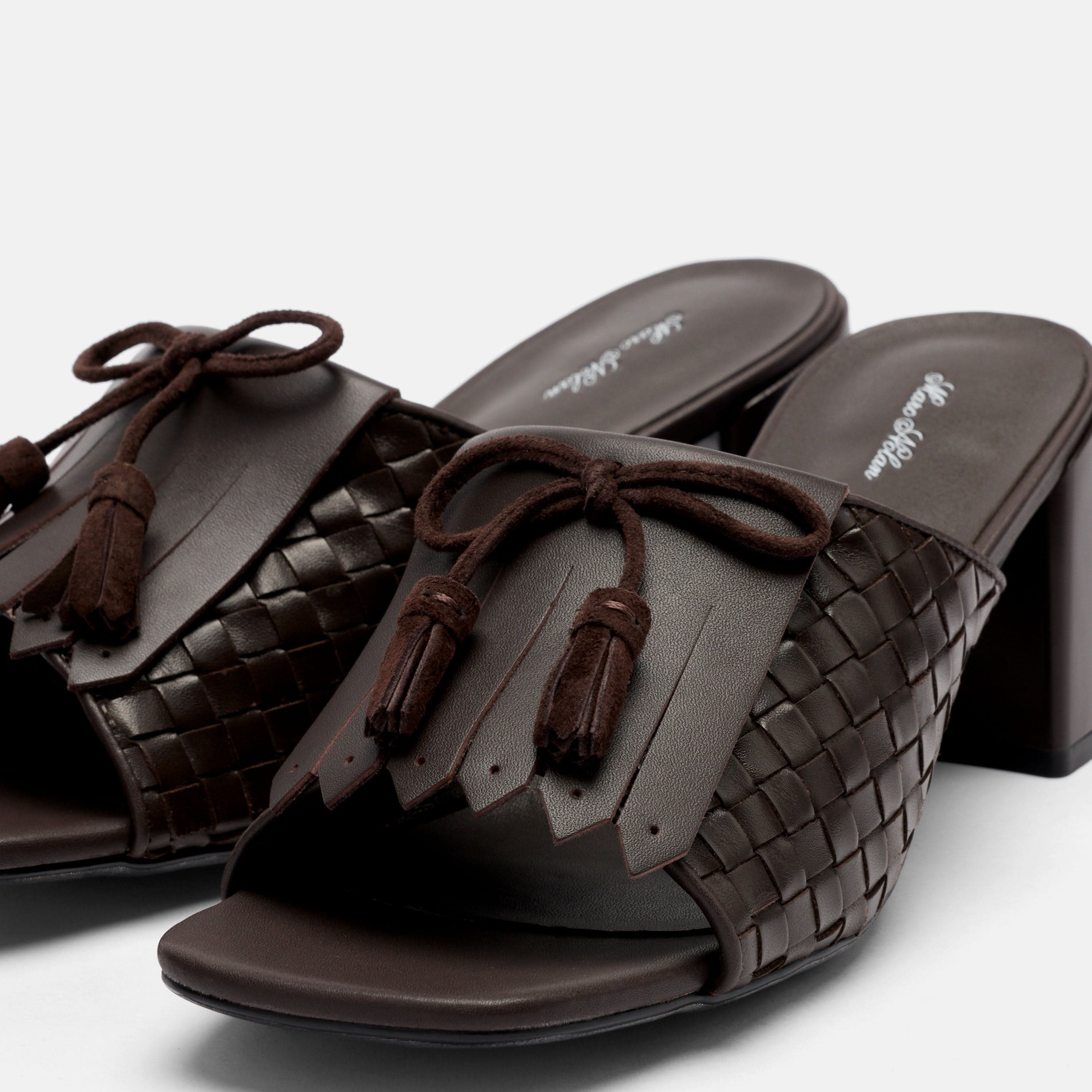 Sienna Espresso Leather Tassel Block Pumps