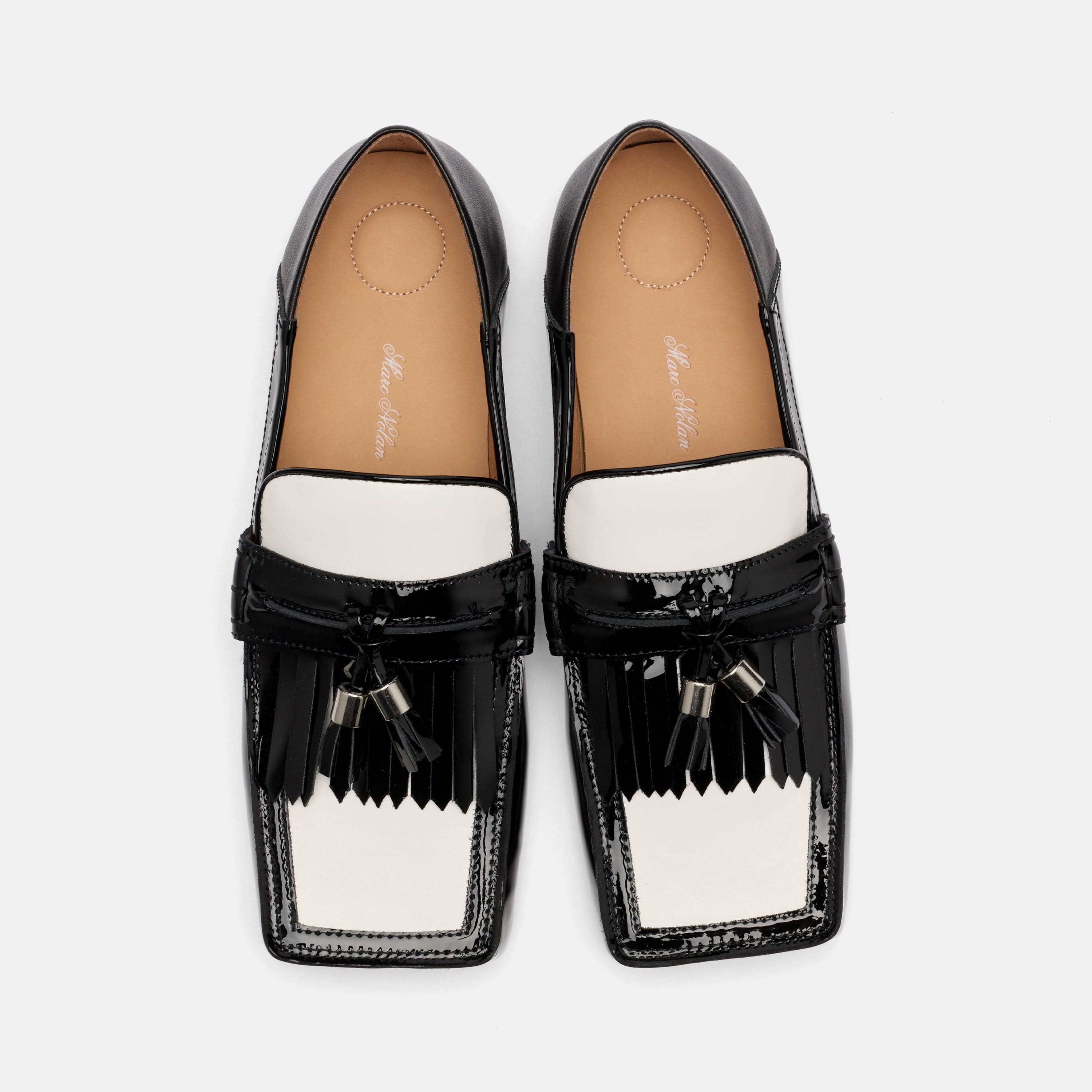 Simone Black/White Leather Tassel Loafers