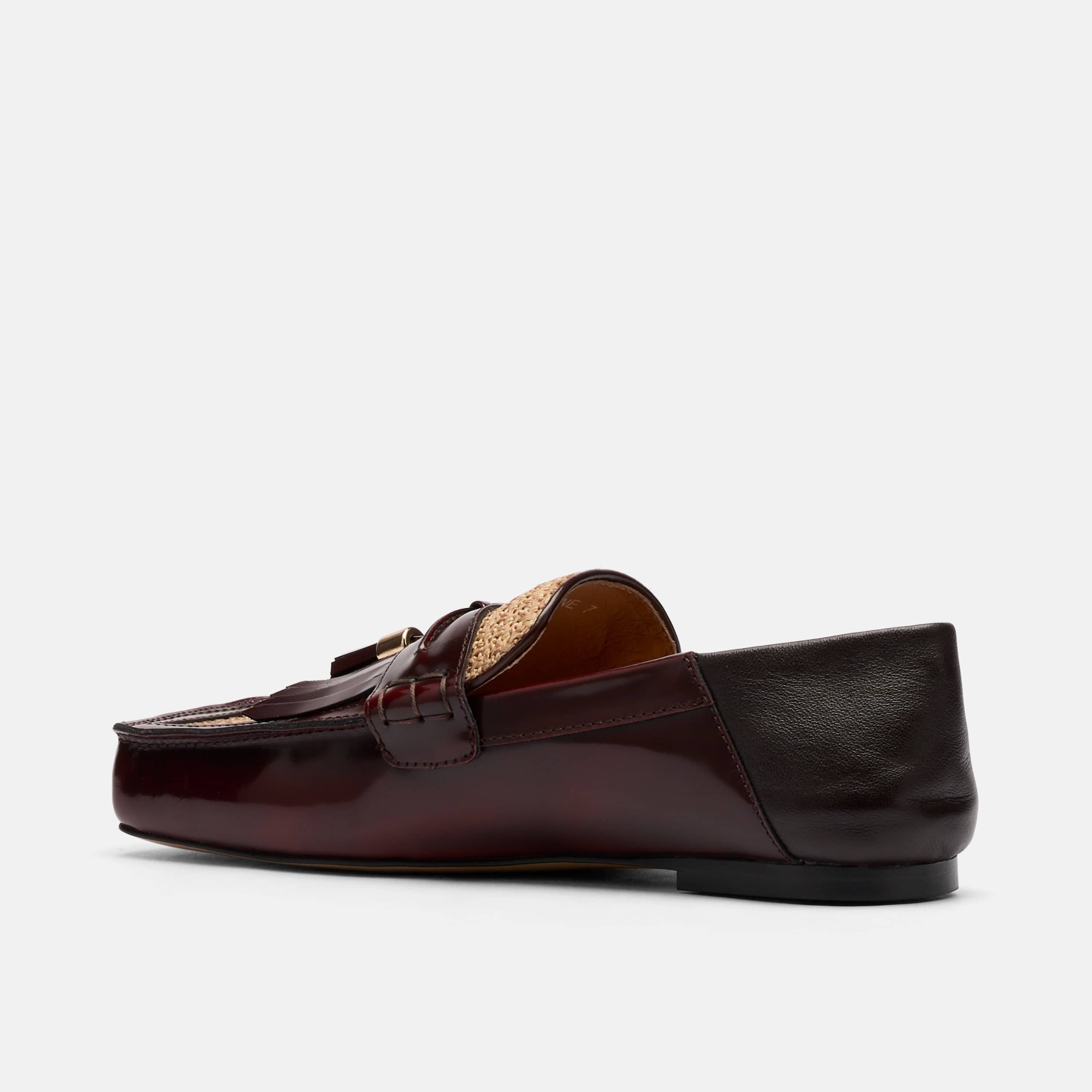 Simone Burgundy/Raffia Patent Leather Tassel Loafers