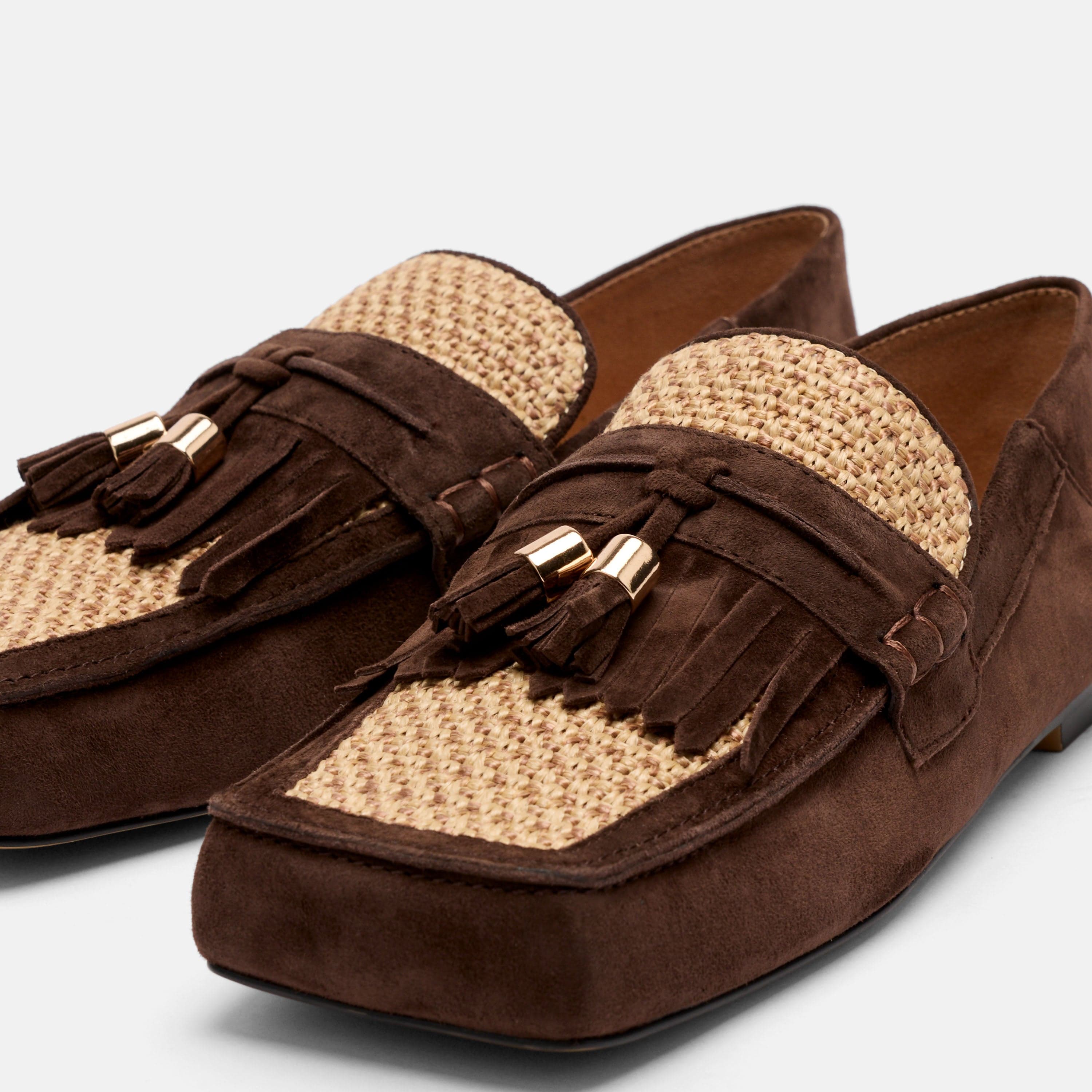 Simone Chocolate/Raffia Suede Tassel Loafers