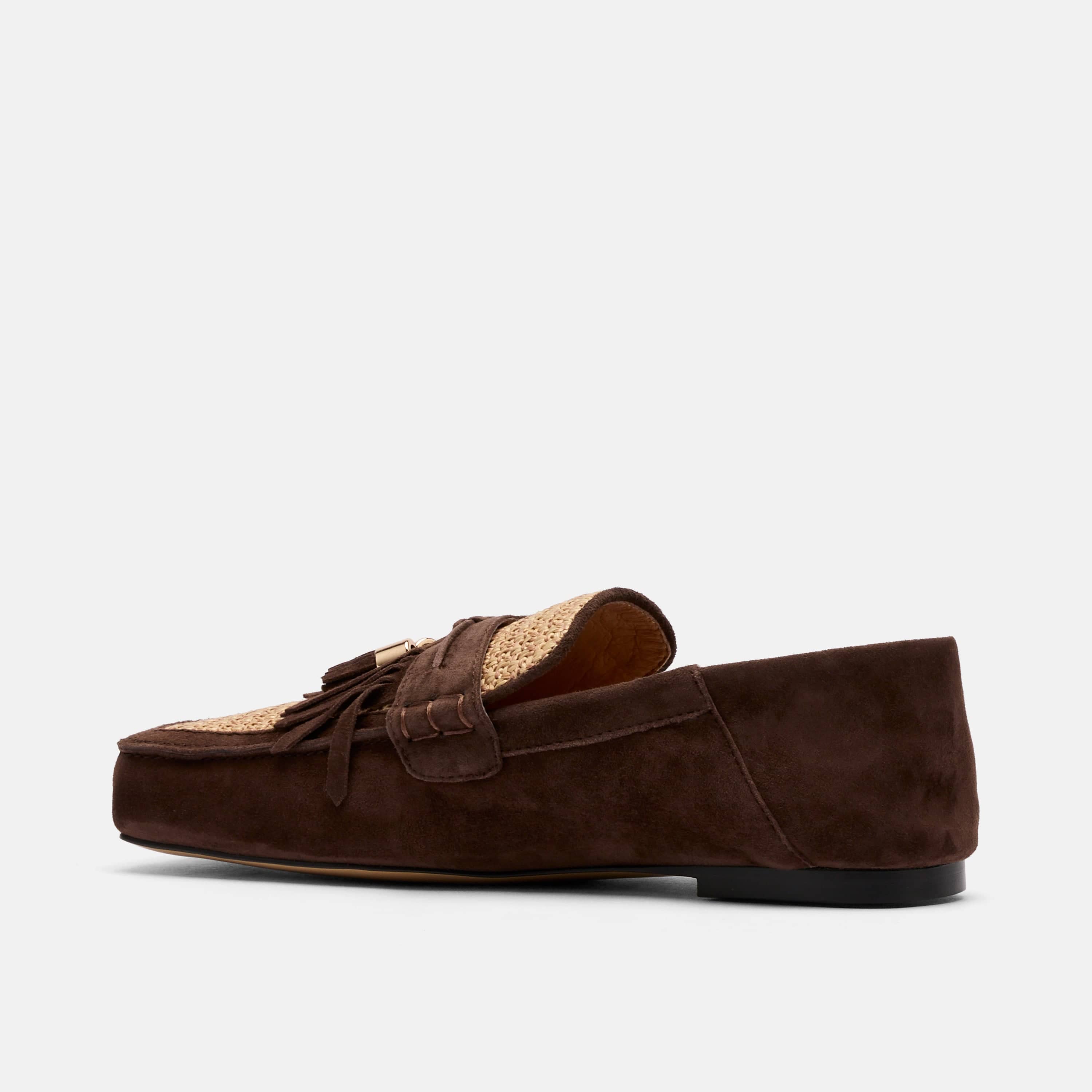 Simone Chocolate/Raffia Suede Tassel Loafers