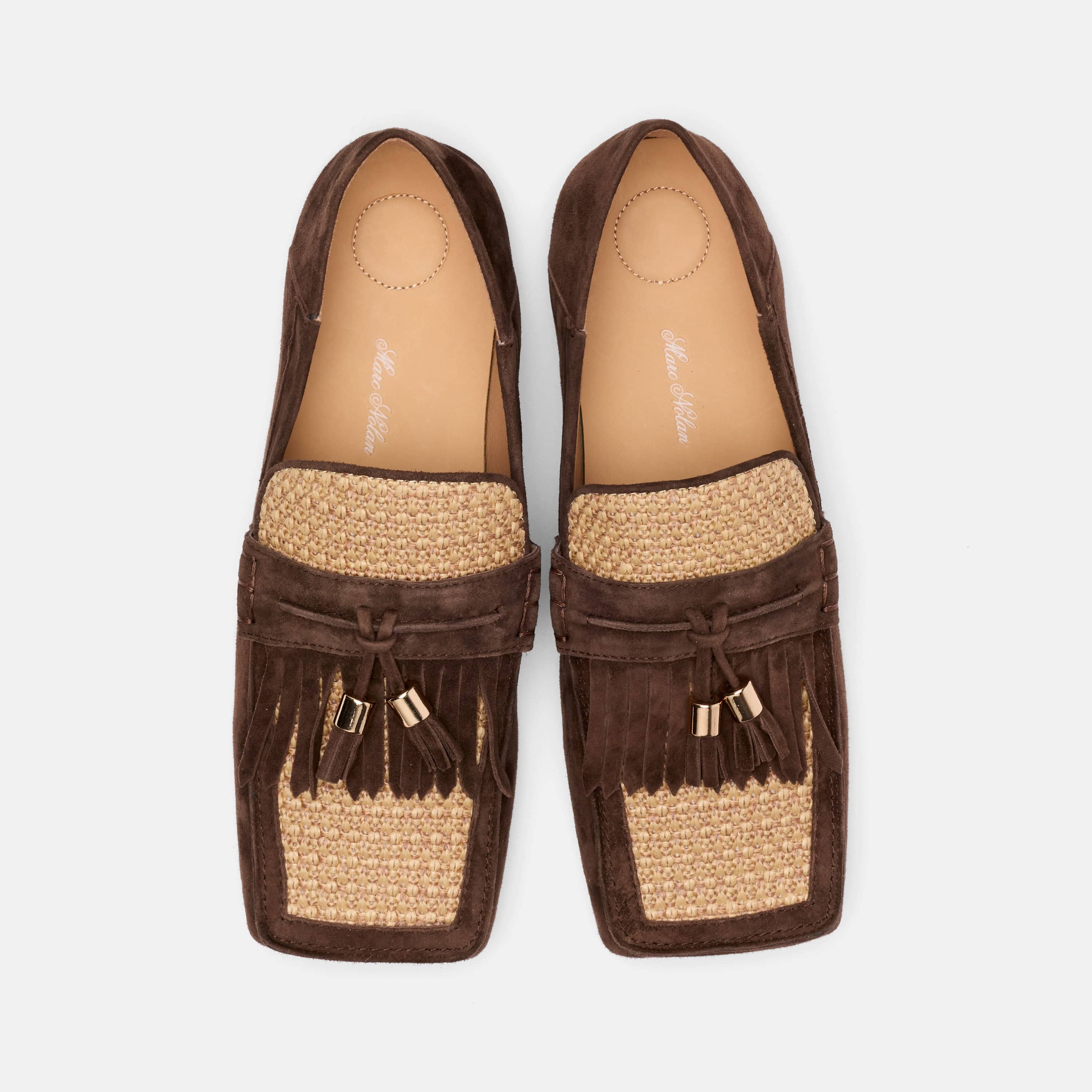 Simone Chocolate/Raffia Suede Tassel Loafers