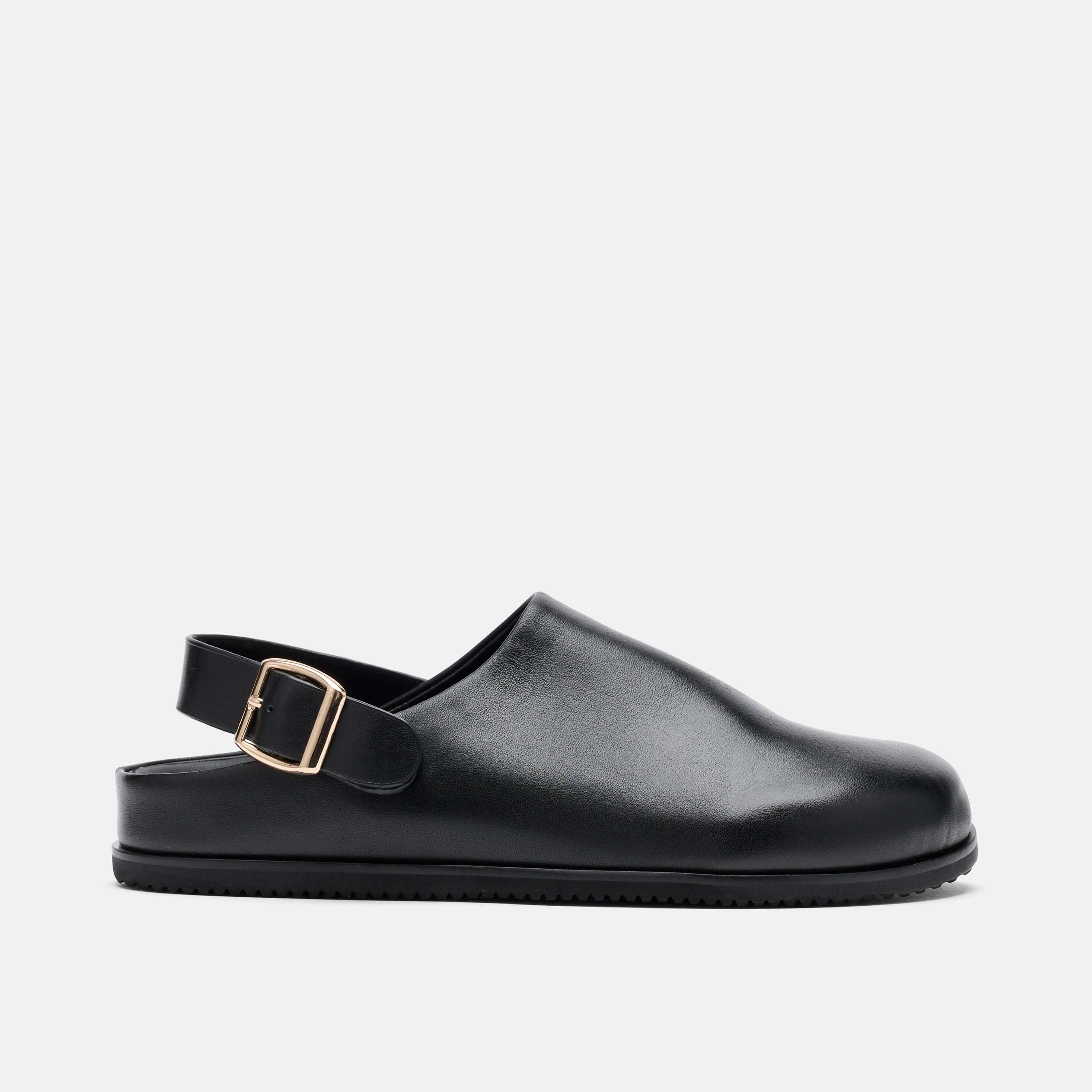Solana Black Leather Backstrap Clogs