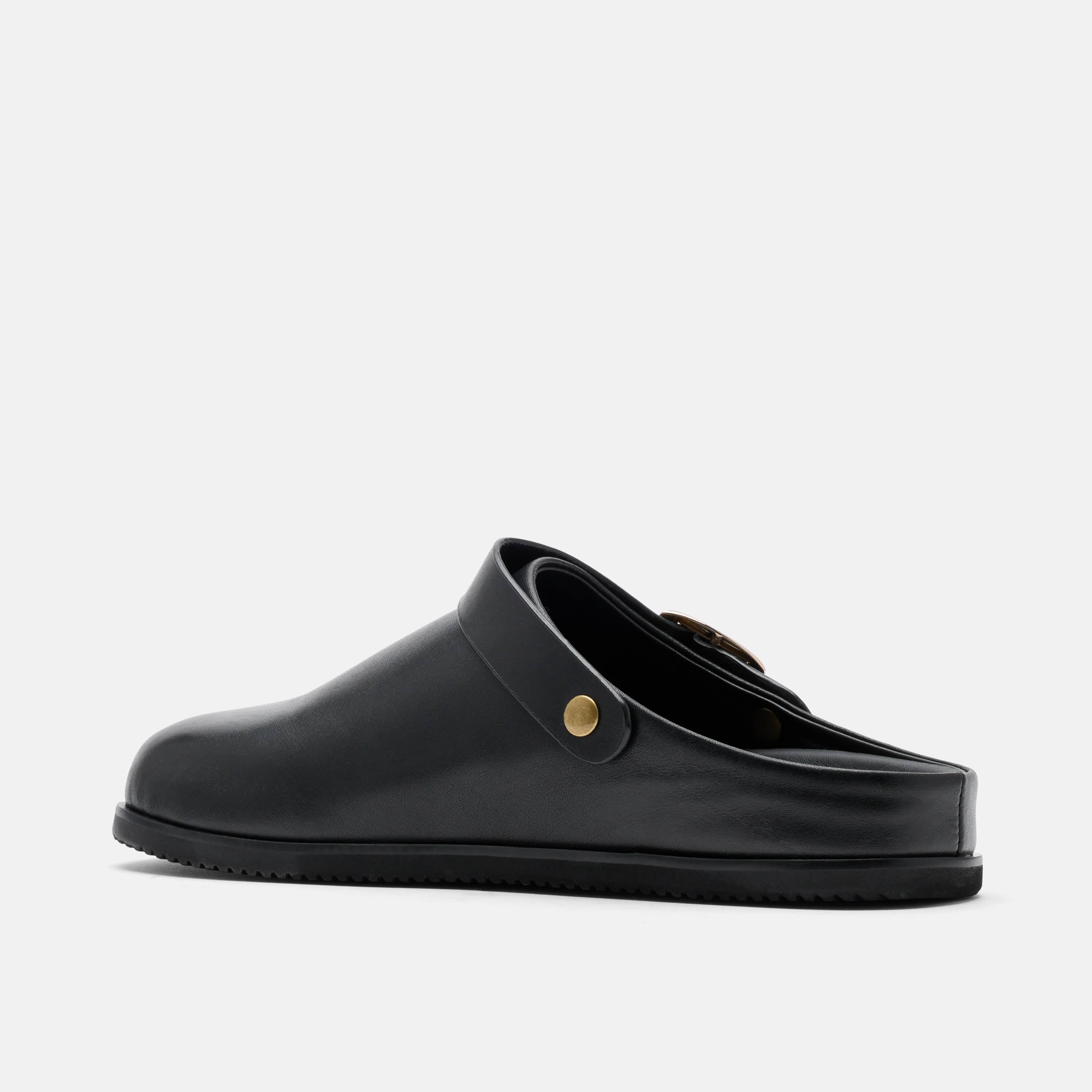 Solana Black Leather Backstrap Clogs