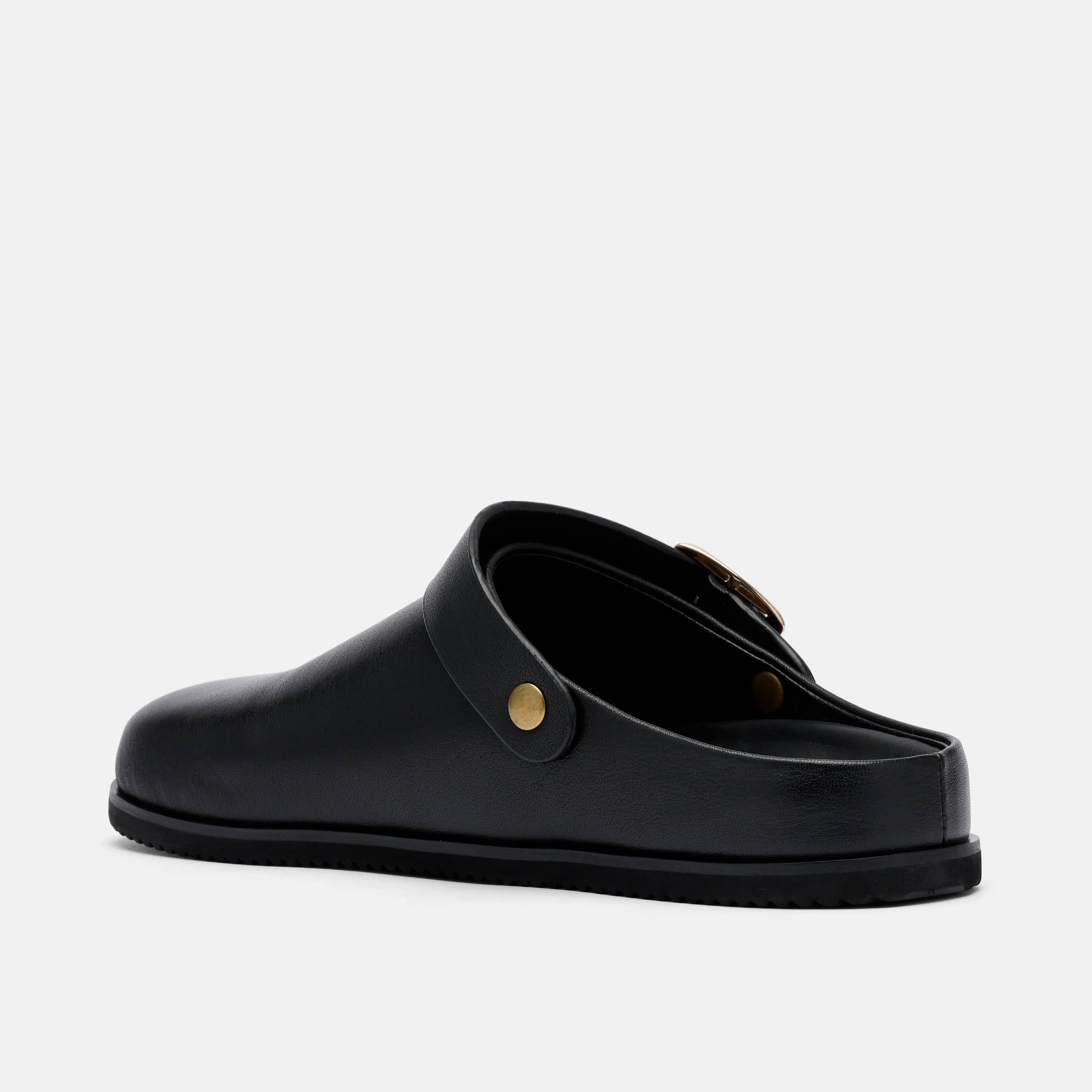 Solana Black Leather Backstrap Clogs