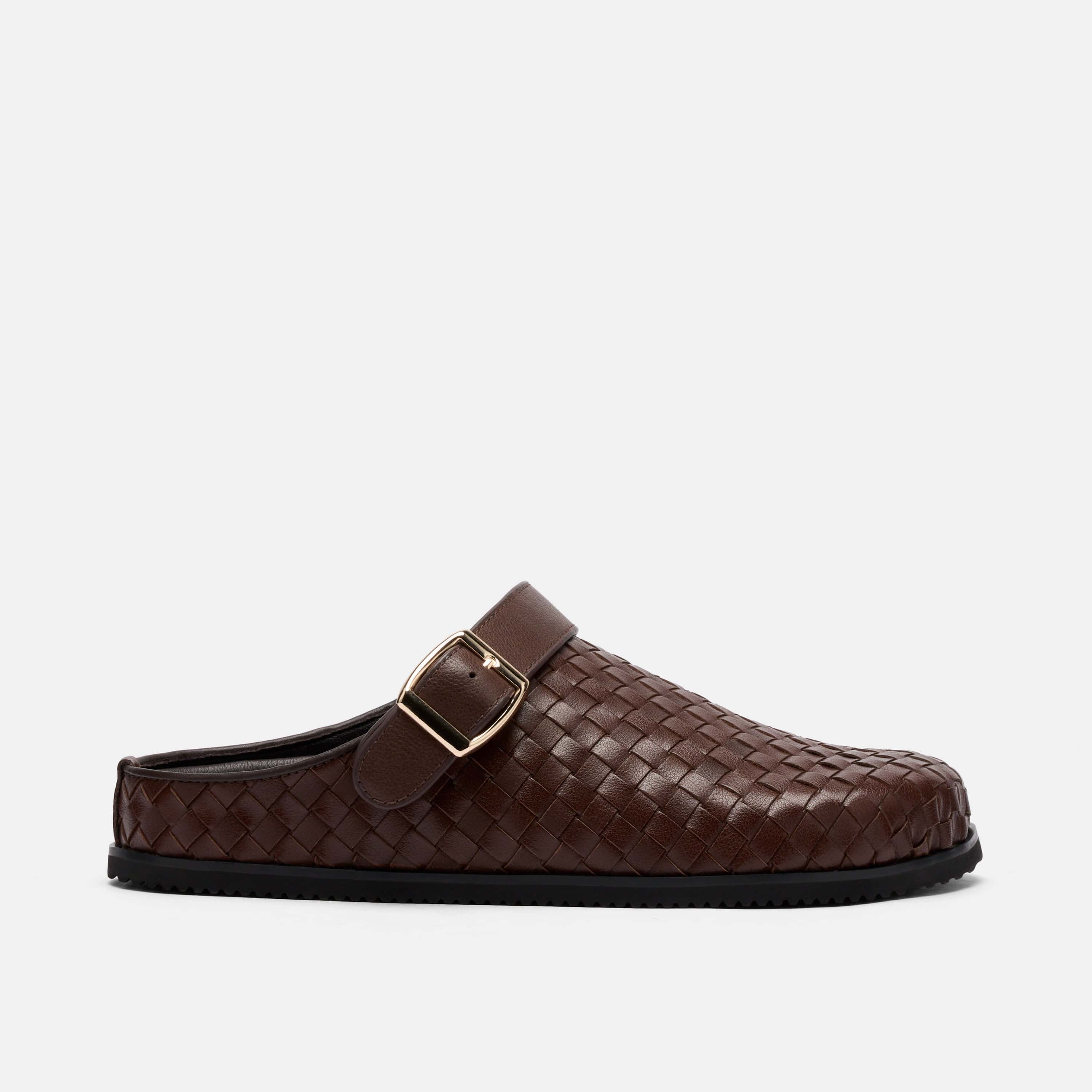 Solana Brown Woven Leather Backstrap Clogs