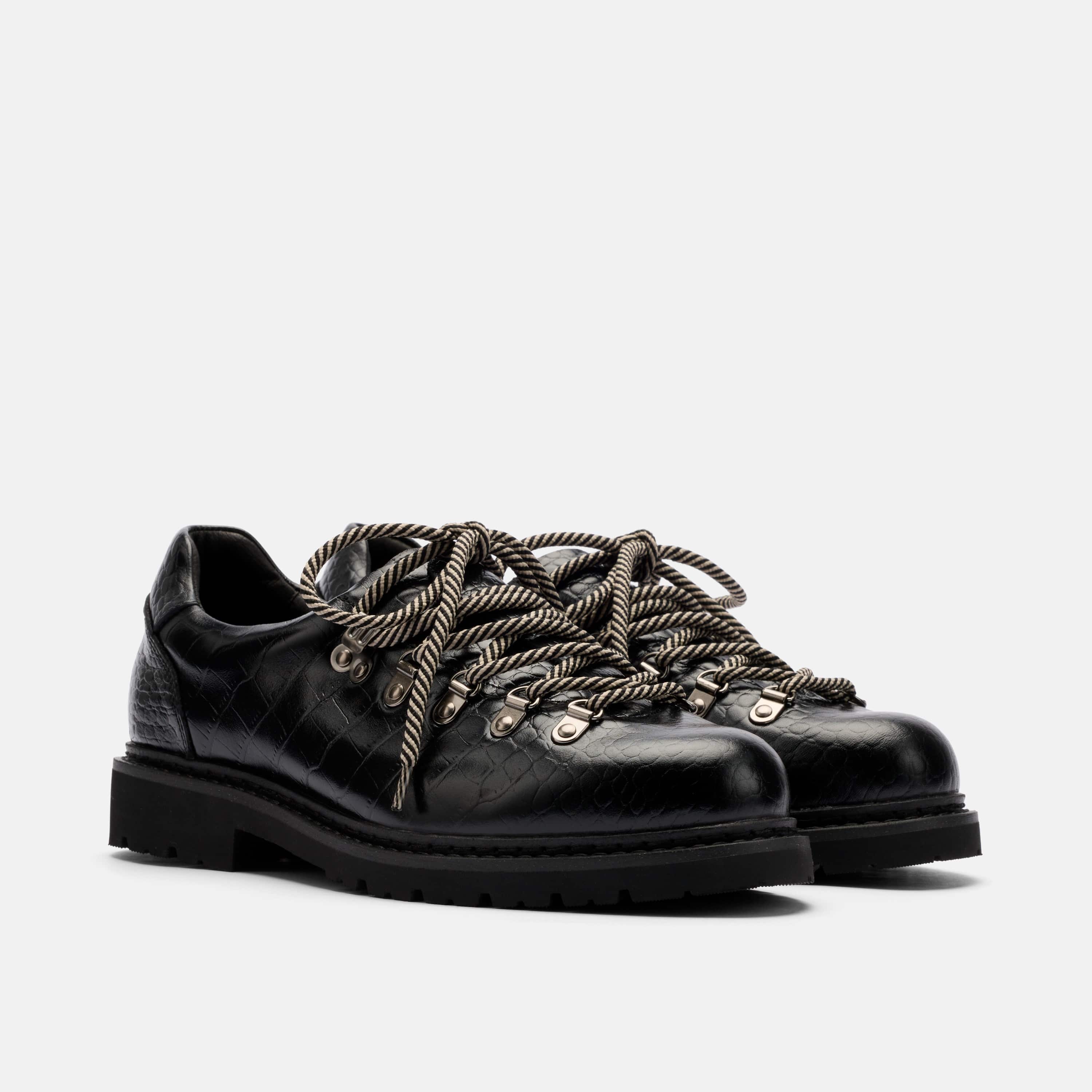 Summit Black Croc Leather Hiker Shoe