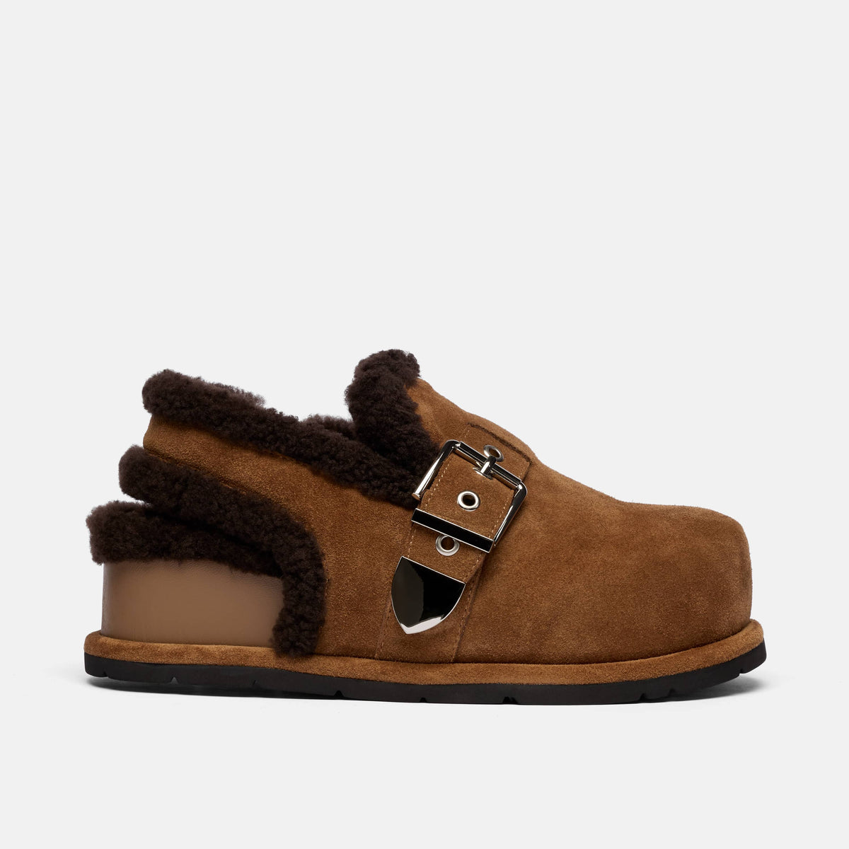 Teddy Wheat Suede Shearling Buckle Clog