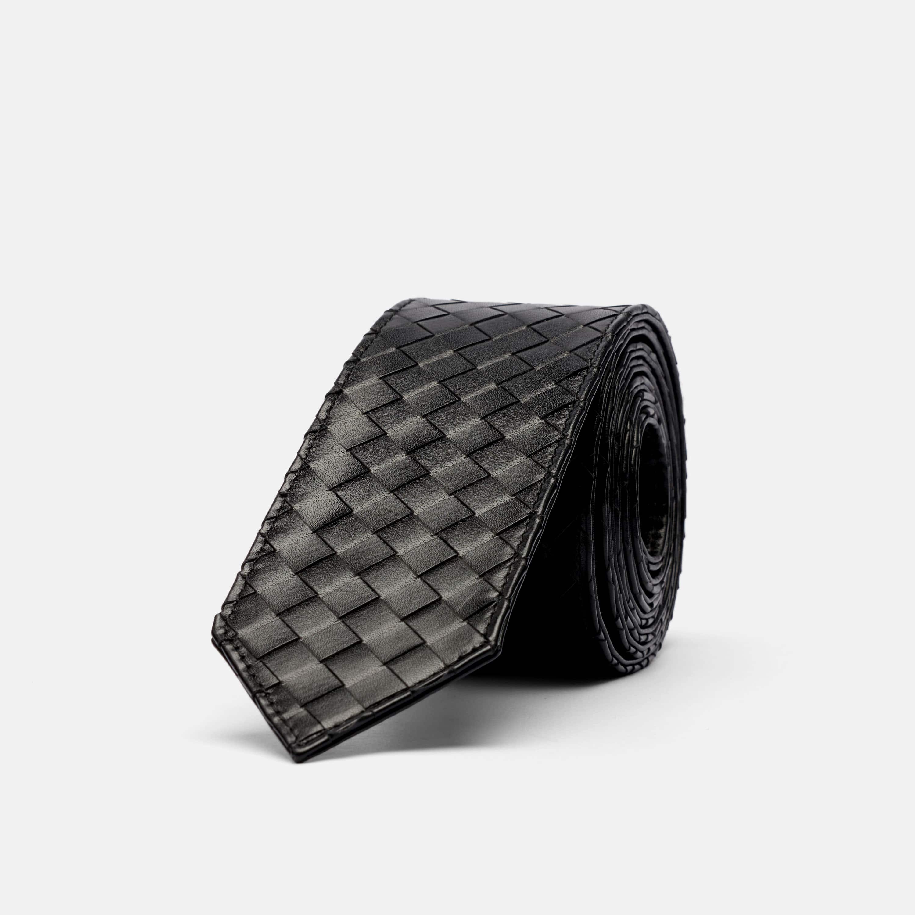 Marc Nolan Woven Leather Tie - Black