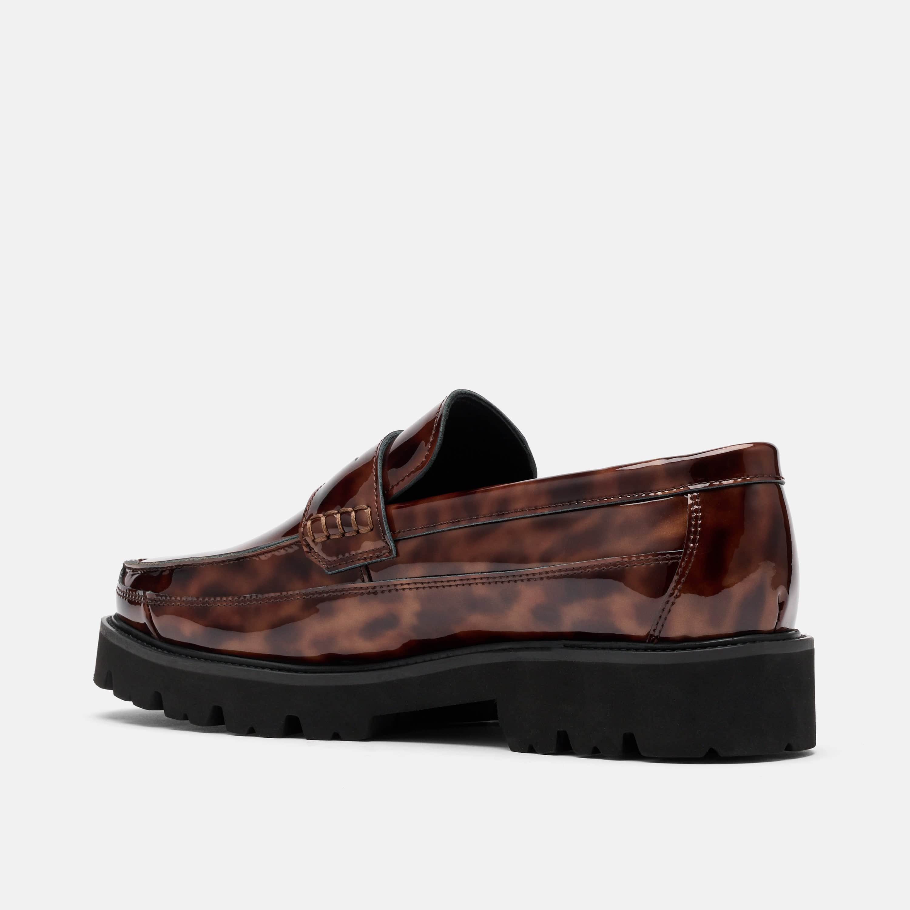 Adler Tortoiseshell Patent Leather Lug Penny Loafers