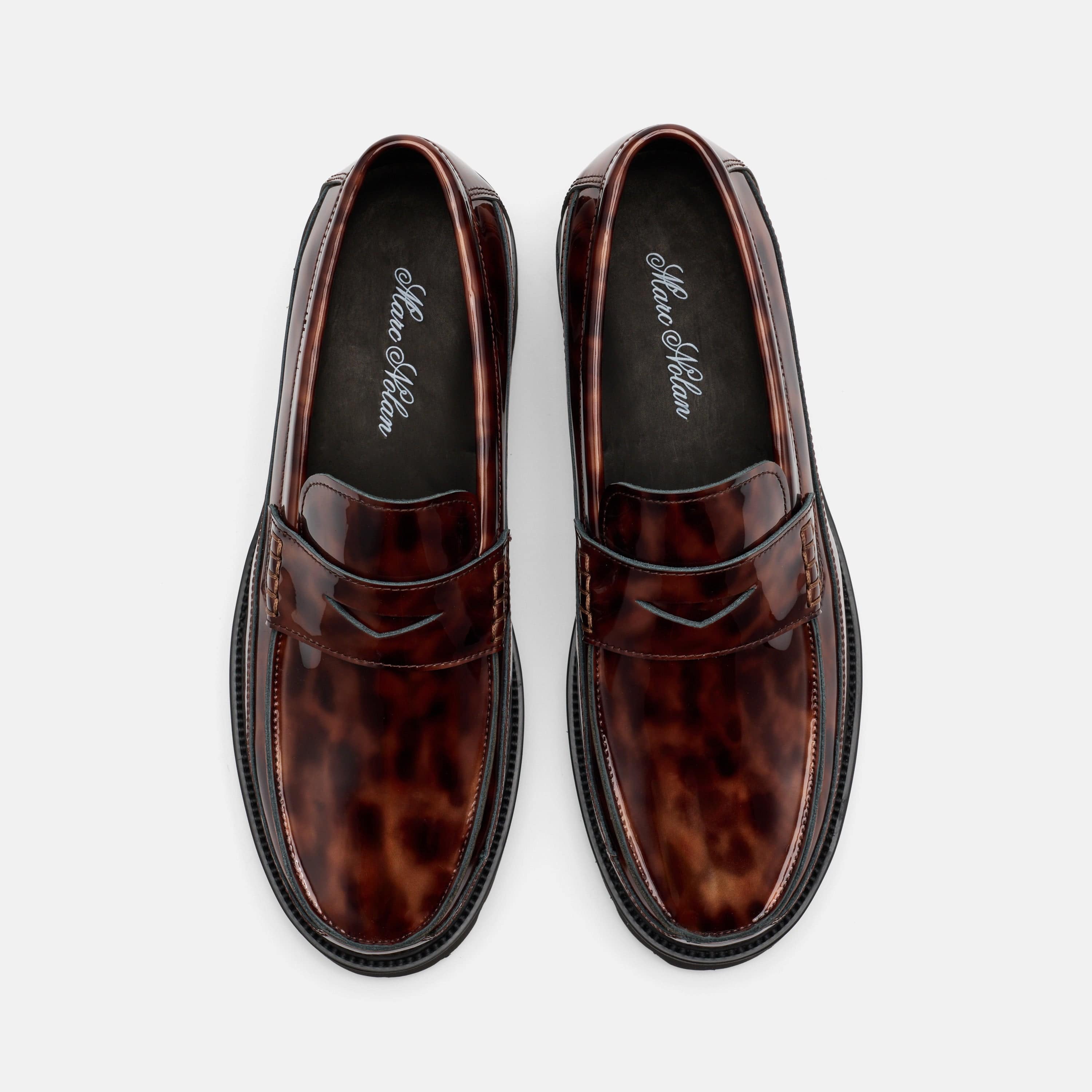 Adler Tortoiseshell Patent Leather Lug Penny Loafers