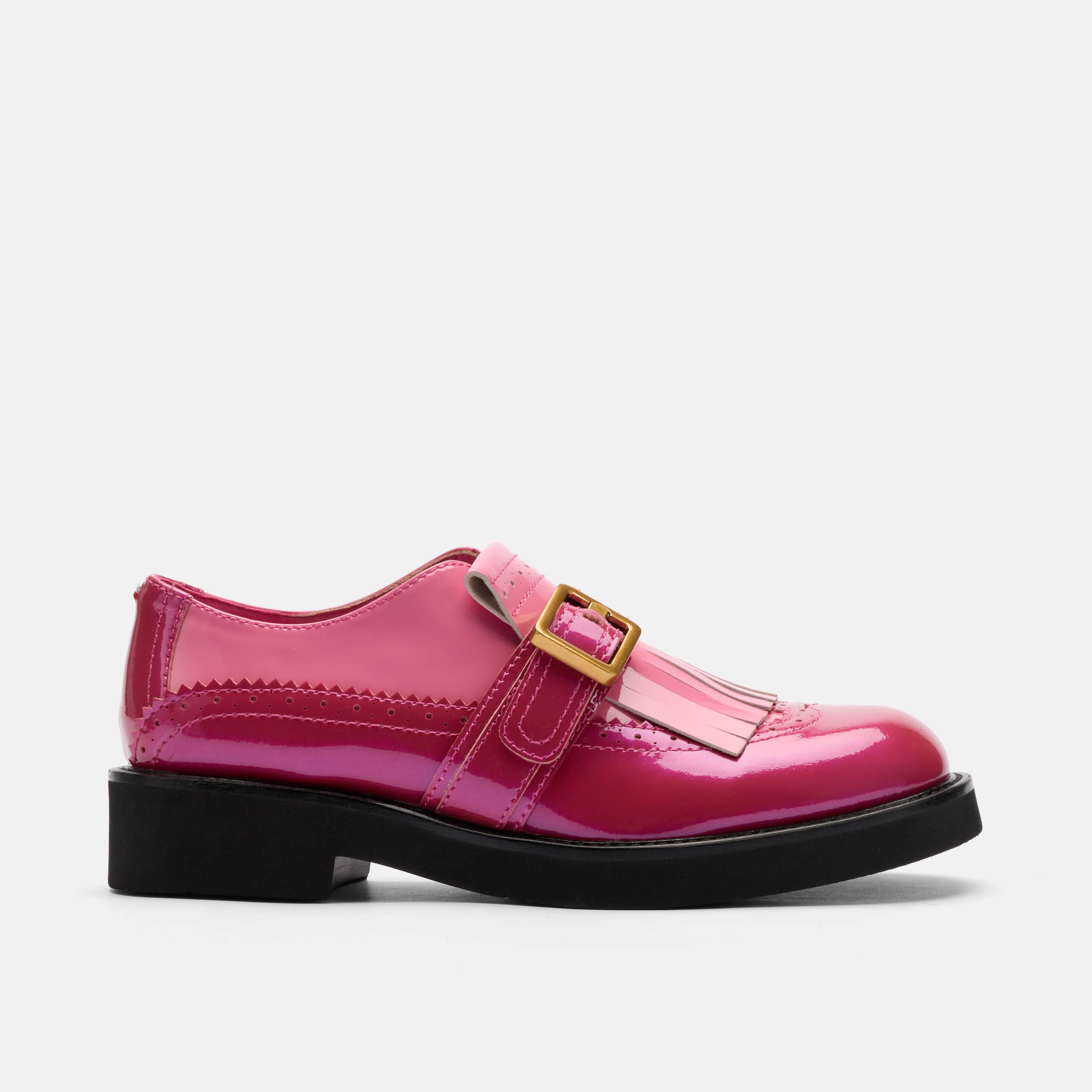 Vaughn Pink Patent Colorblock Fringed Monk Strap Shoe