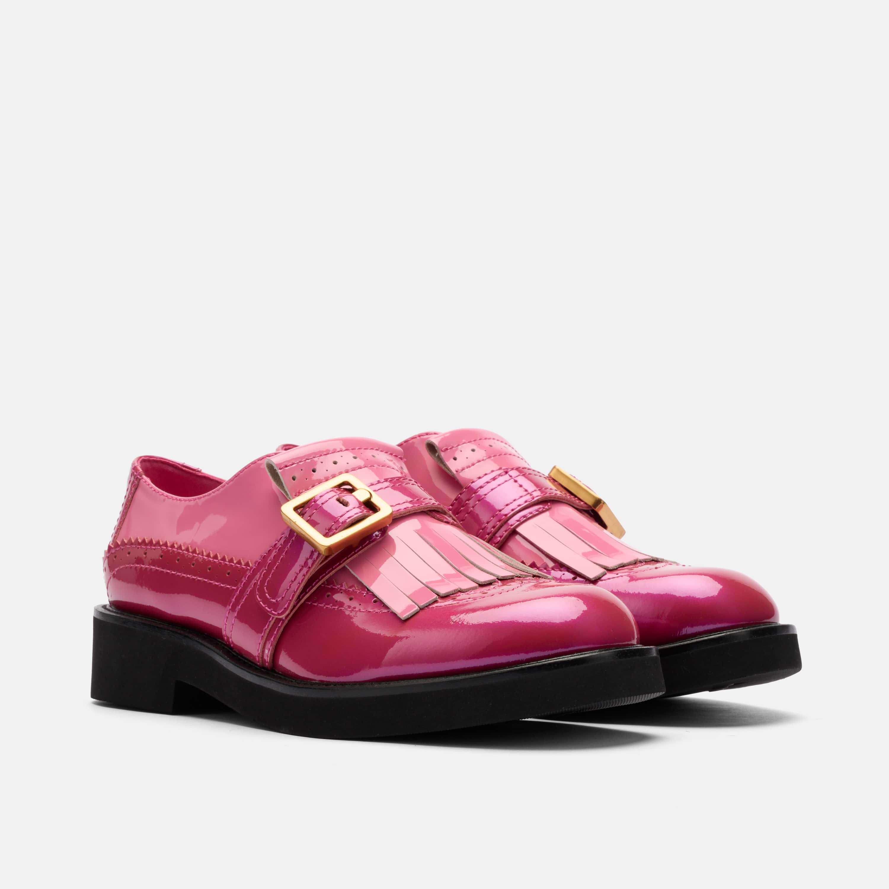 Vaughn Pink Patent Colorblock Fringed Monk Strap Shoe
