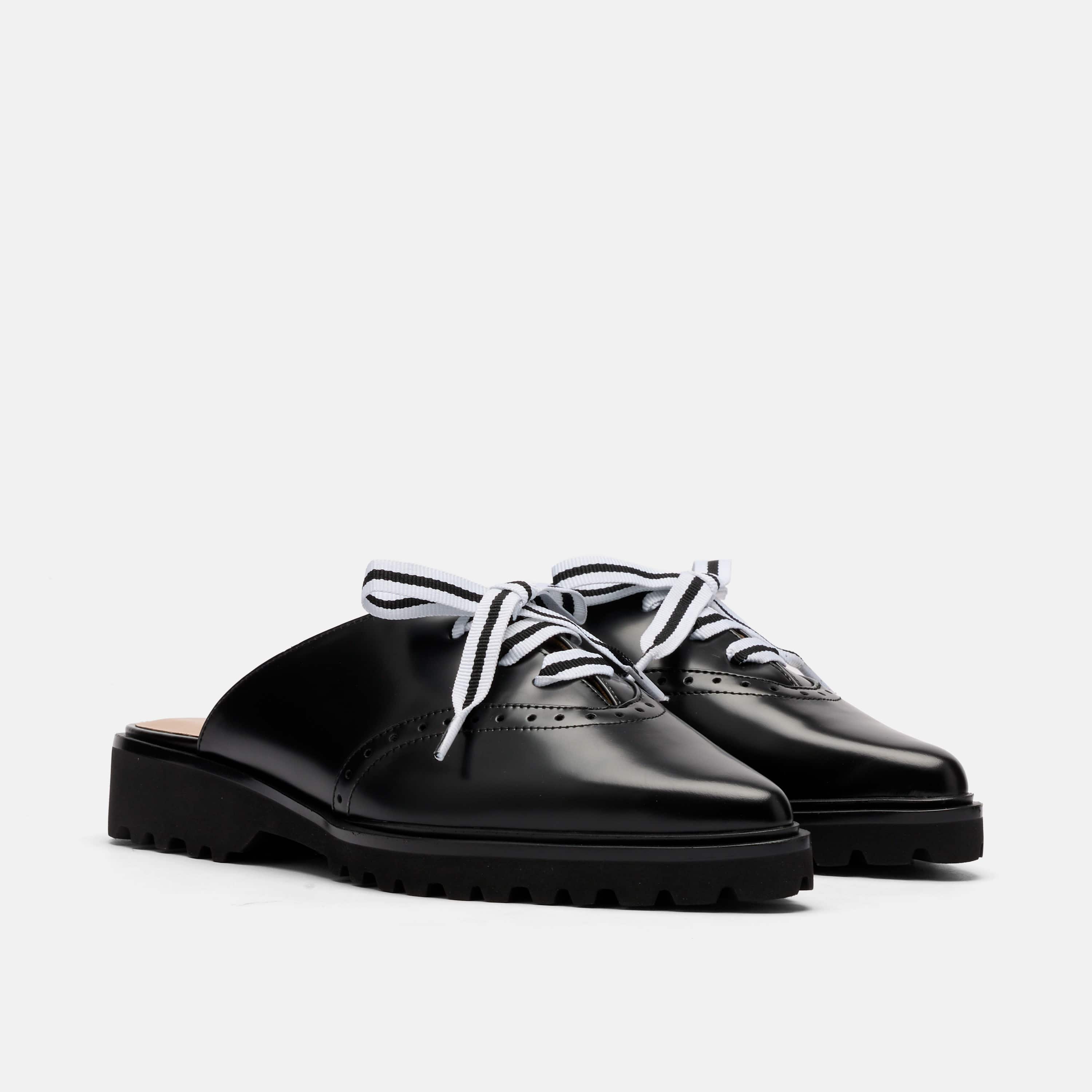 Vera Black Leather Oxford Mules